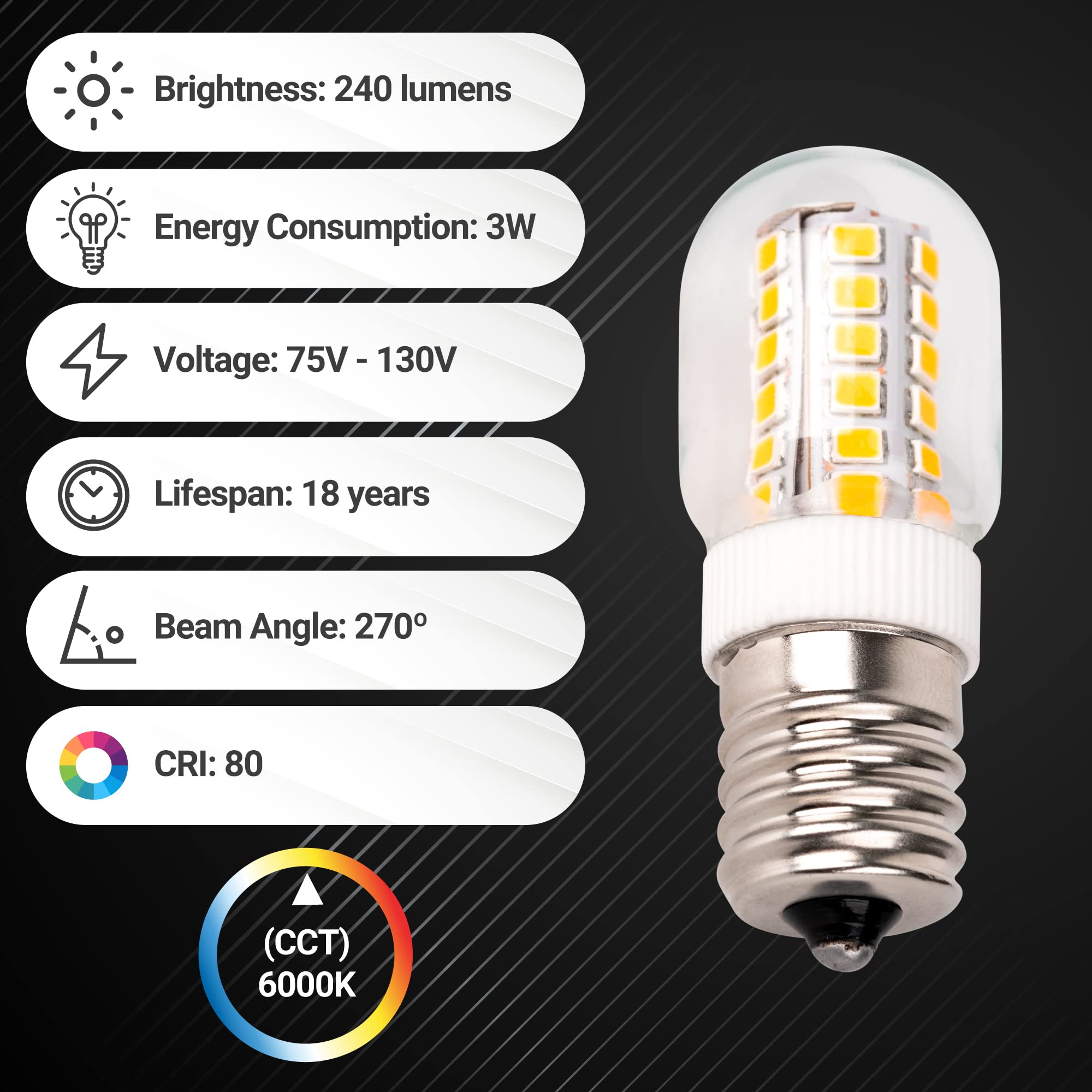 Bluestars 3W E17 Microwave Led Bulb 8206232A Dimmable Light Bulbs, 6000K Cold Daylight, 40W Incandescent Equivalent, 75V-130V, 2