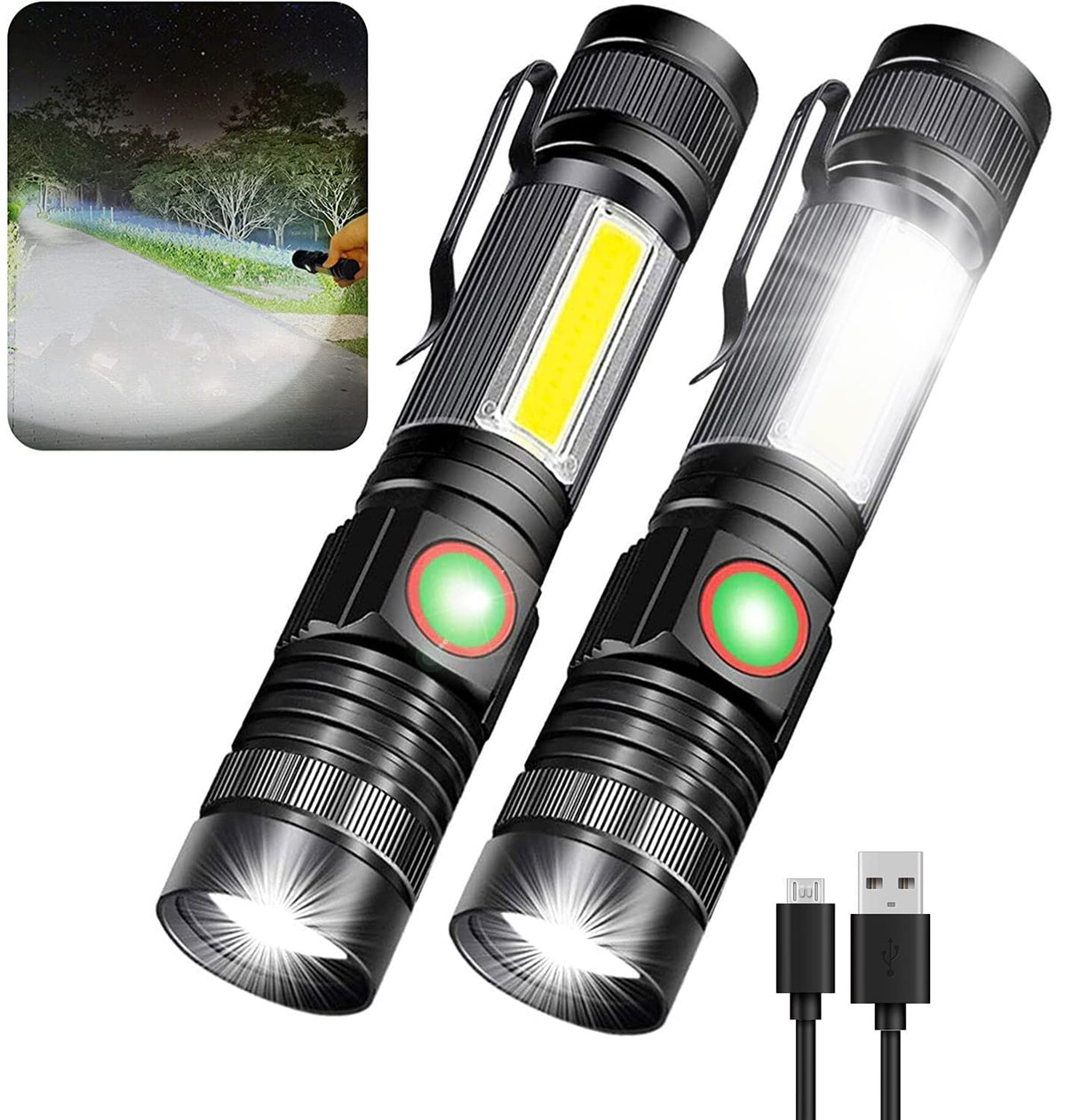 Adamstar Small Powerful Flashlights With Cob Work Light, Magnetic Base, Super Bright High Lumens Rechargeable Flashlight, Led Wa