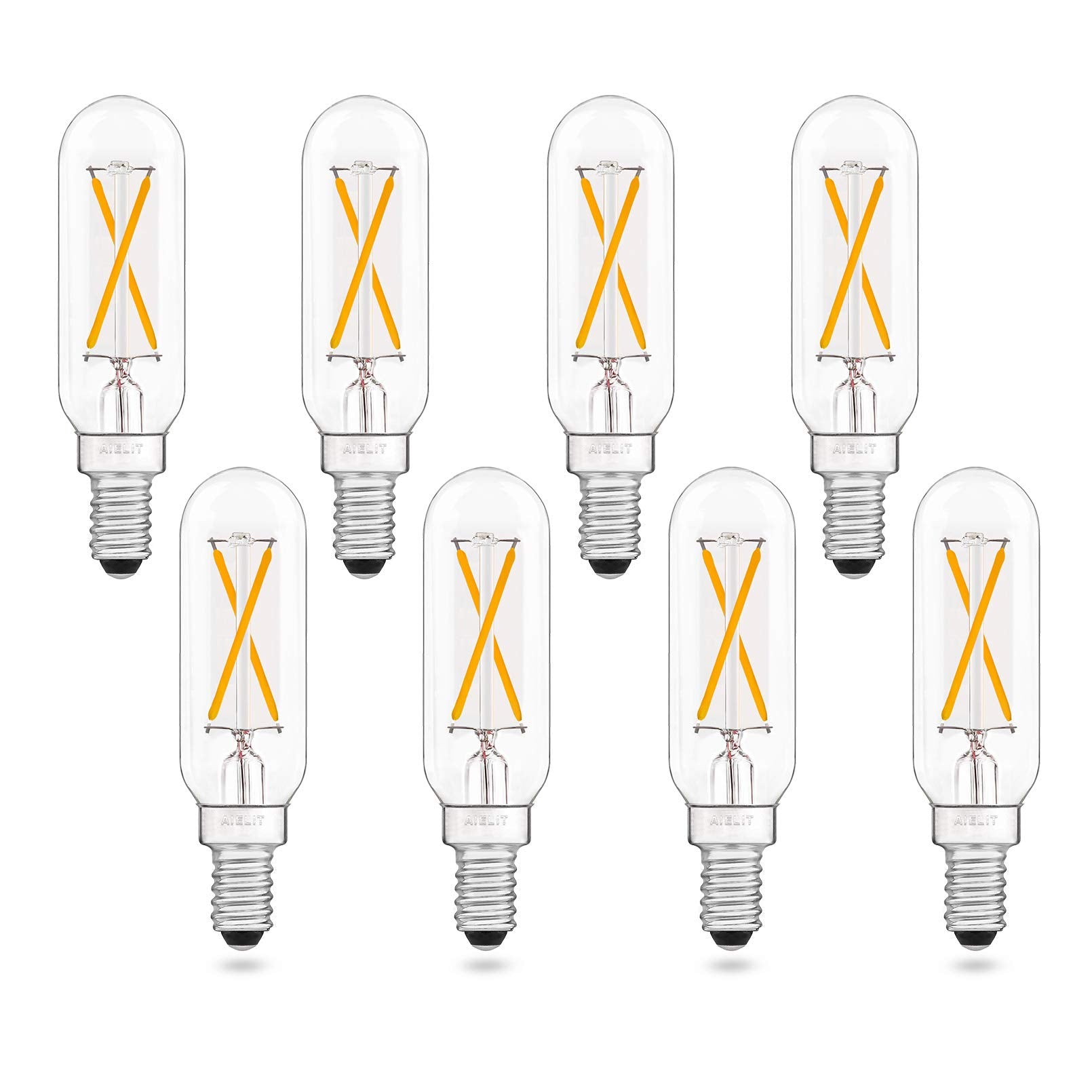 Aielit Vintage T6/T8/T25 Led Bulbs, 2 Watt(25W Equivalent), Warm White 2700K, Dimmable(0-100%), E12 Small Candelabra Base, Tubul