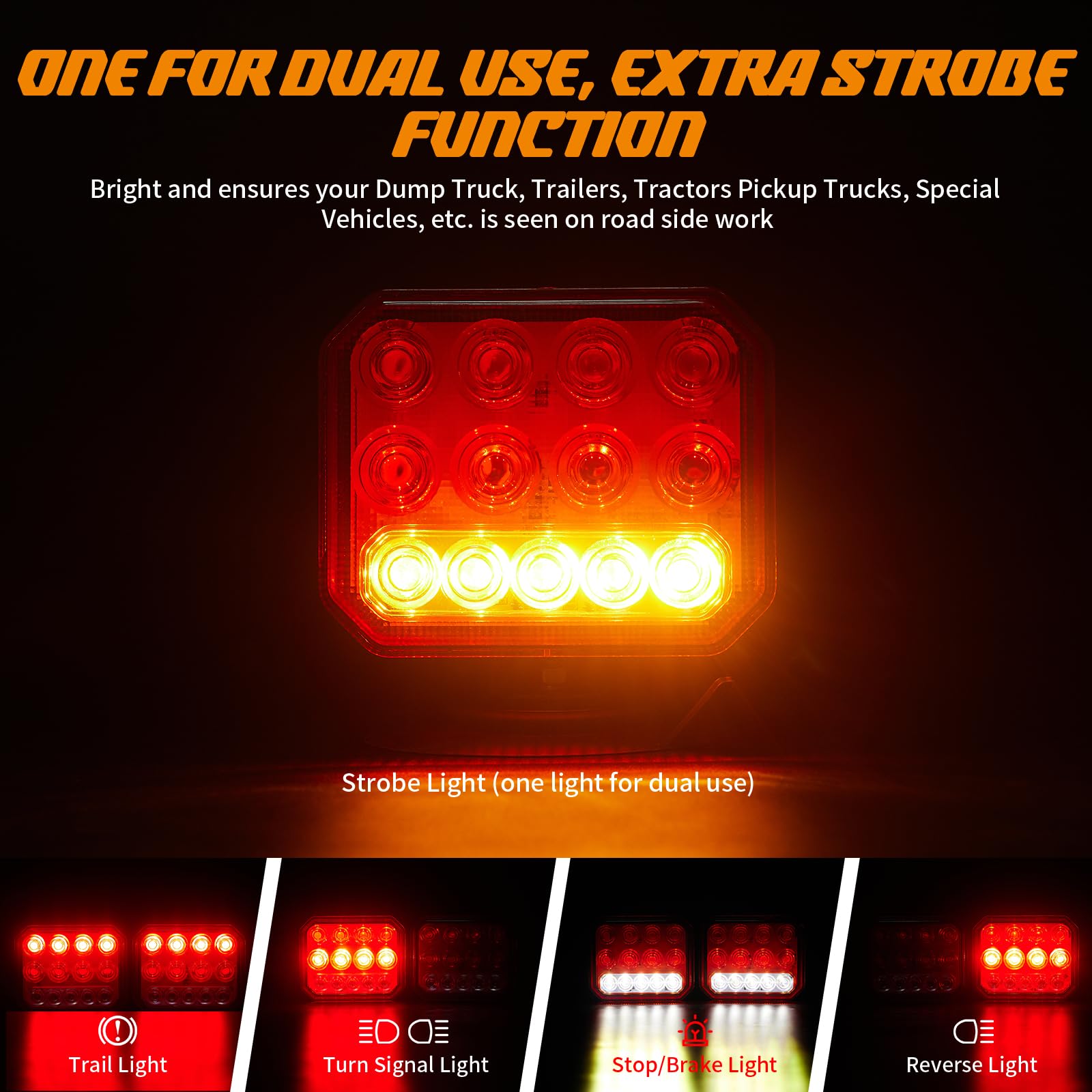 inhtgeas Wireless Trailer Lights - Dual Function Magnetic Tow Light with Strobe & Reverse Light, Model WTL5044, Red