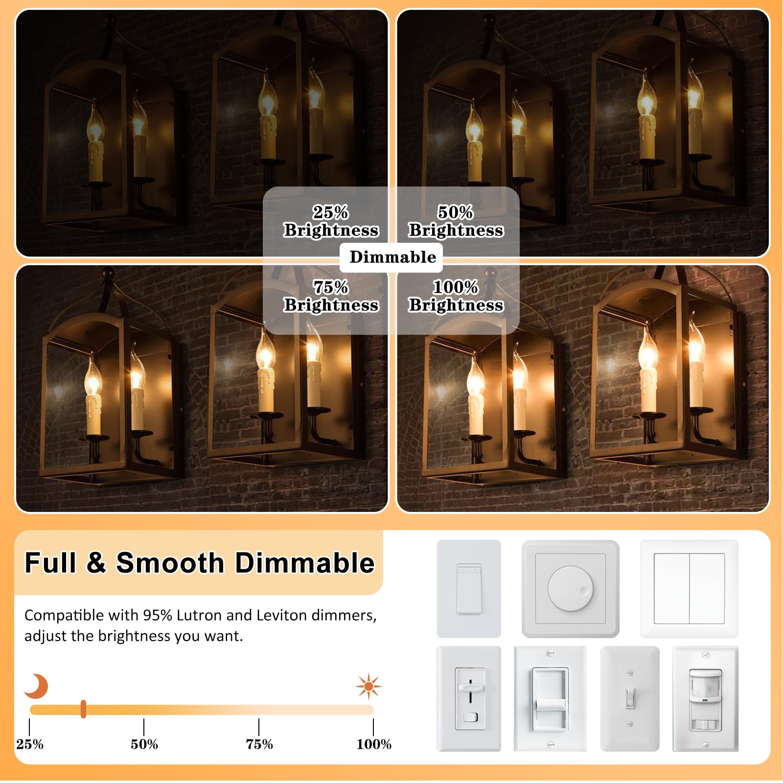 Blingcolor Dimmable E12 Candelabra Led Light Bulbs 40 Watt Equivalent, 4W E12 Led Candle Chandelier Bulbs Abmer Warm Light Bulbs