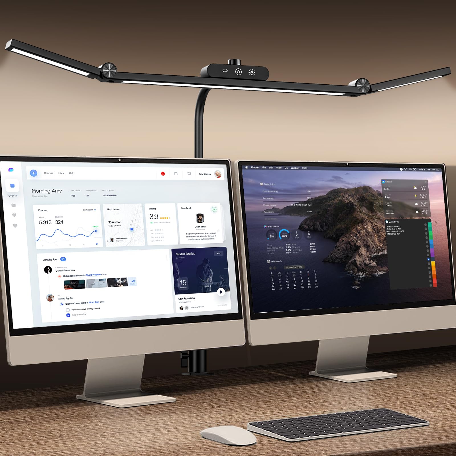 SUMOT LED Desk Lamp with Clamp, 24W Architect Light, Auto-Dimming, Stepless Brightness Control, Atmosphere Lighting for Home Off