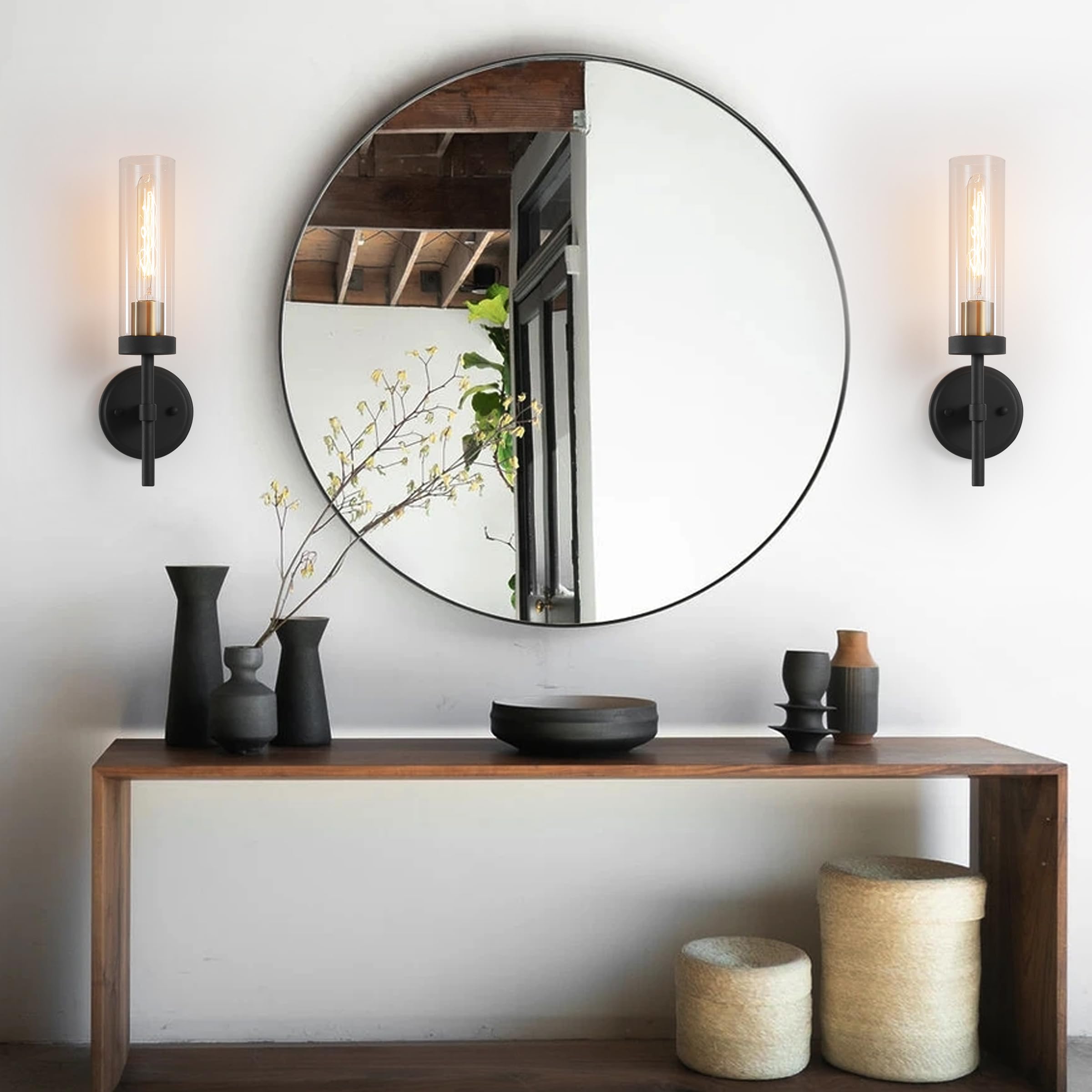 Wall Sconces Set Of Two Black Gold Bathroom Sconces Wall Lighting With Clear Glass  Modern Sconces Wall Decor Set Of 2 Wall Light Fixtures For Bathroom Mirror Living Room Hallway Bedroom Wall Lamp