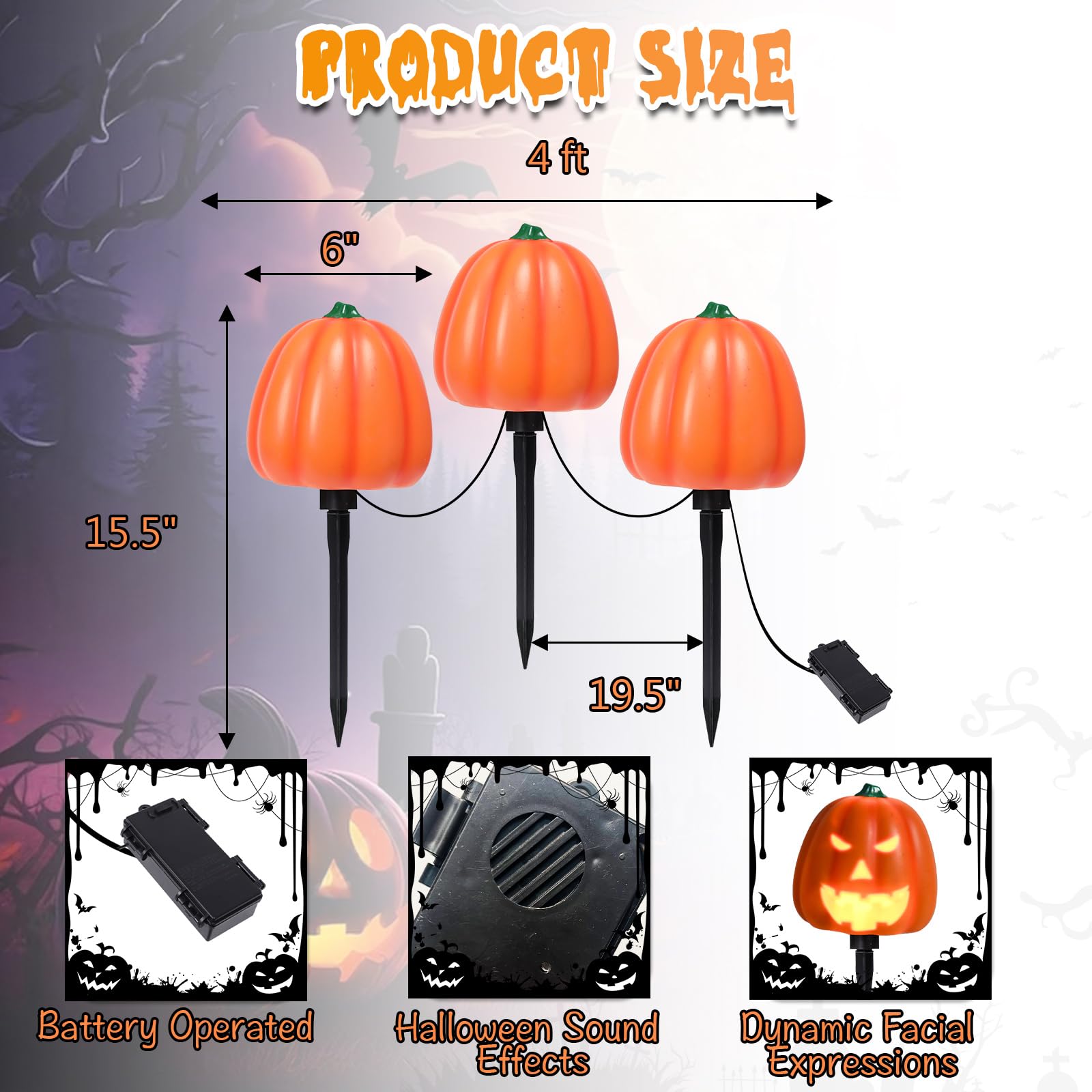 Afirst Halloween Pumpkin Pathway Lights with Animated Faces, Multi-colored, Model 830, Outdoor Garden Decor