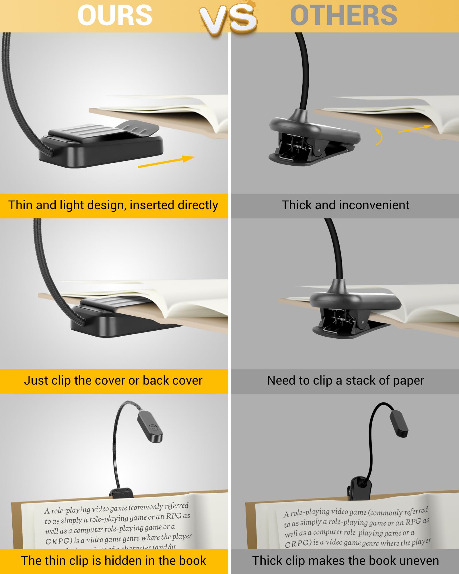 Best World LED Book Light 2 Pack - Rechargeable, 3 Colors, 360° Flexible, Clip-on Night Light for Reading in Bed, Black, Model WLM310-BLA-1W