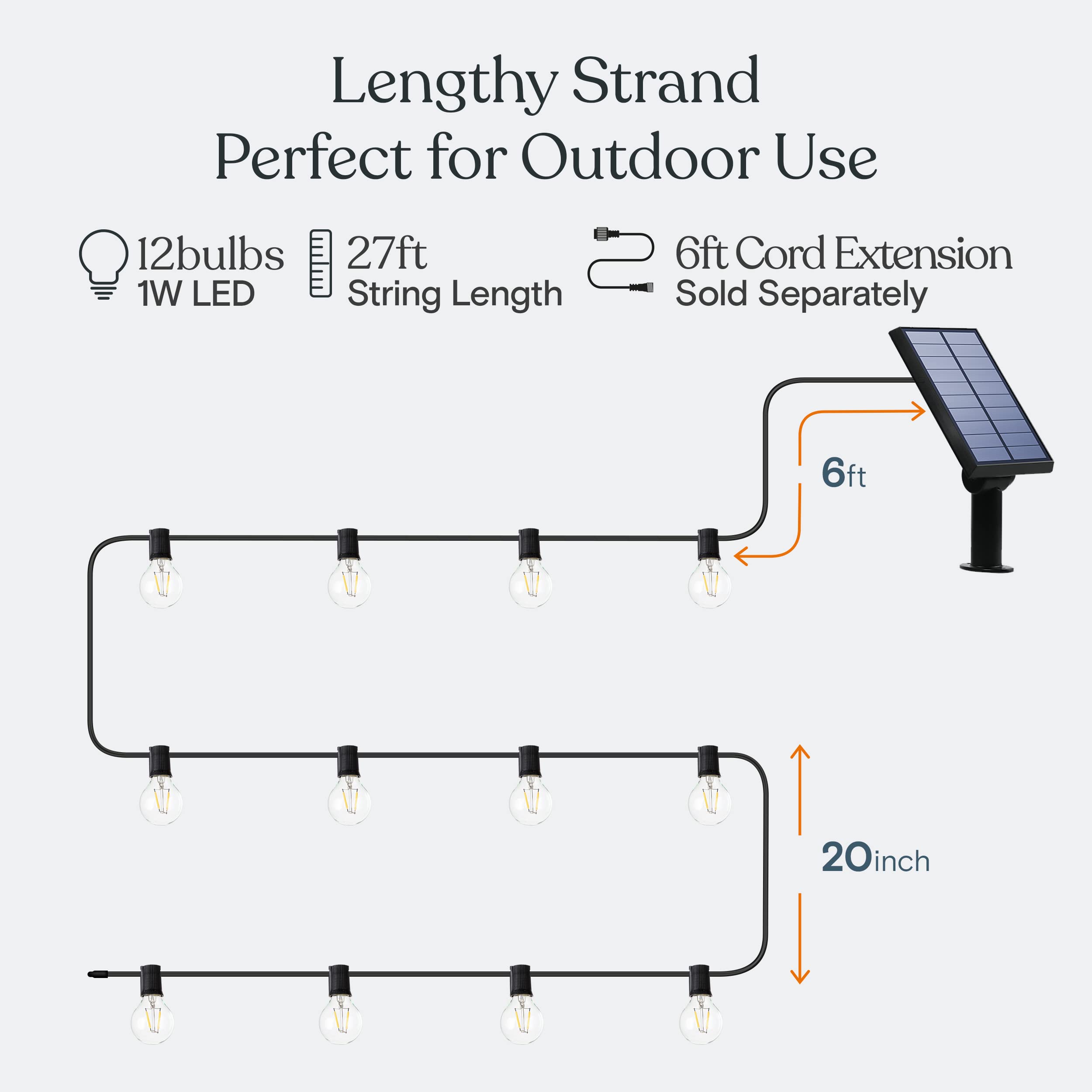 Brightech Ambience Pro Solar LED Outdoor String Lights - 27 Ft, Commercial Waterproof, Soft White, Model B07MLSM1BS