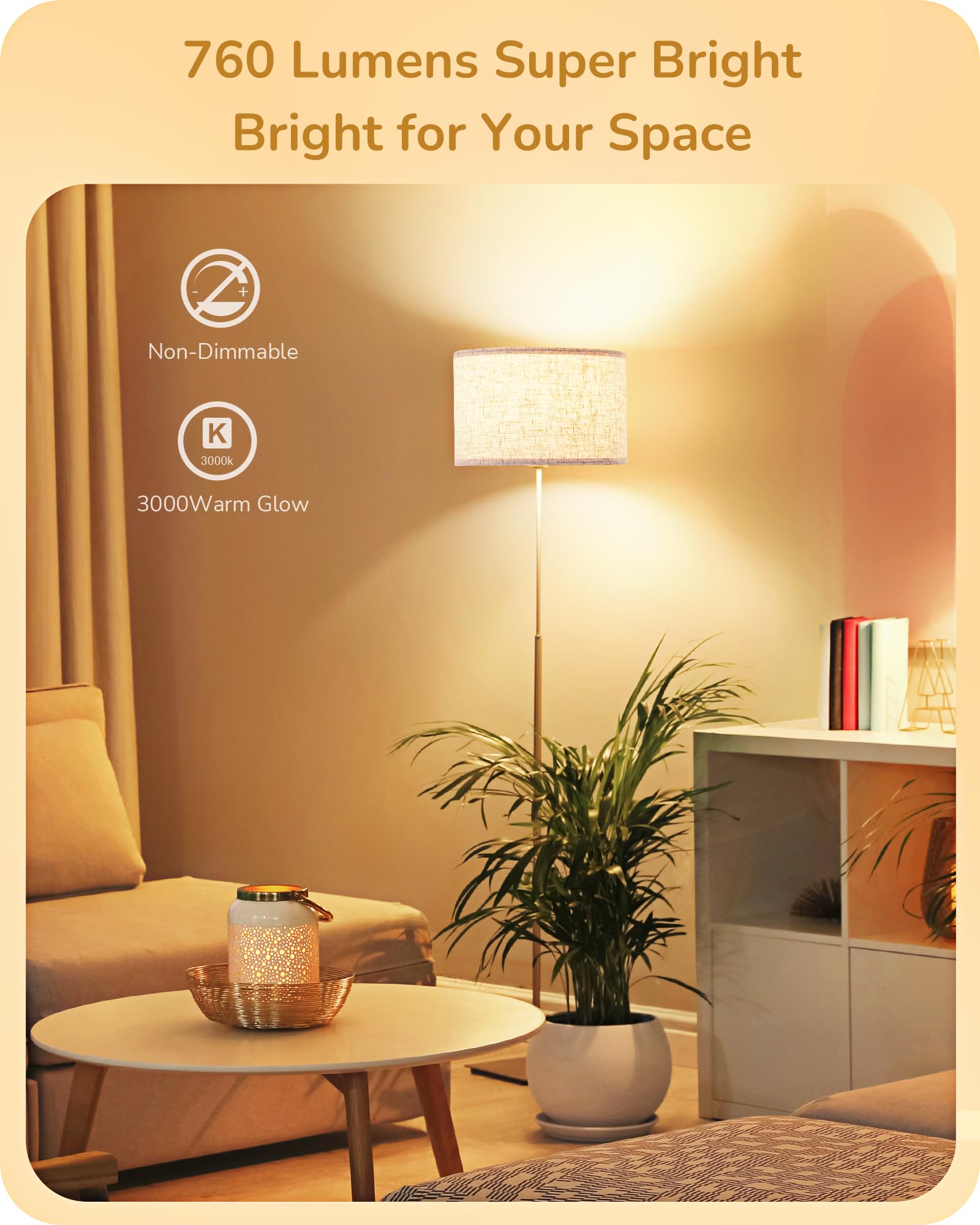 Edishine 4-Pack A19 Led Light Bulb, 760Lm, 3000K Daylight Led Light Bulbs, 9 Watt(60 Watt Equivalent), E26 Medium Screw Base, No