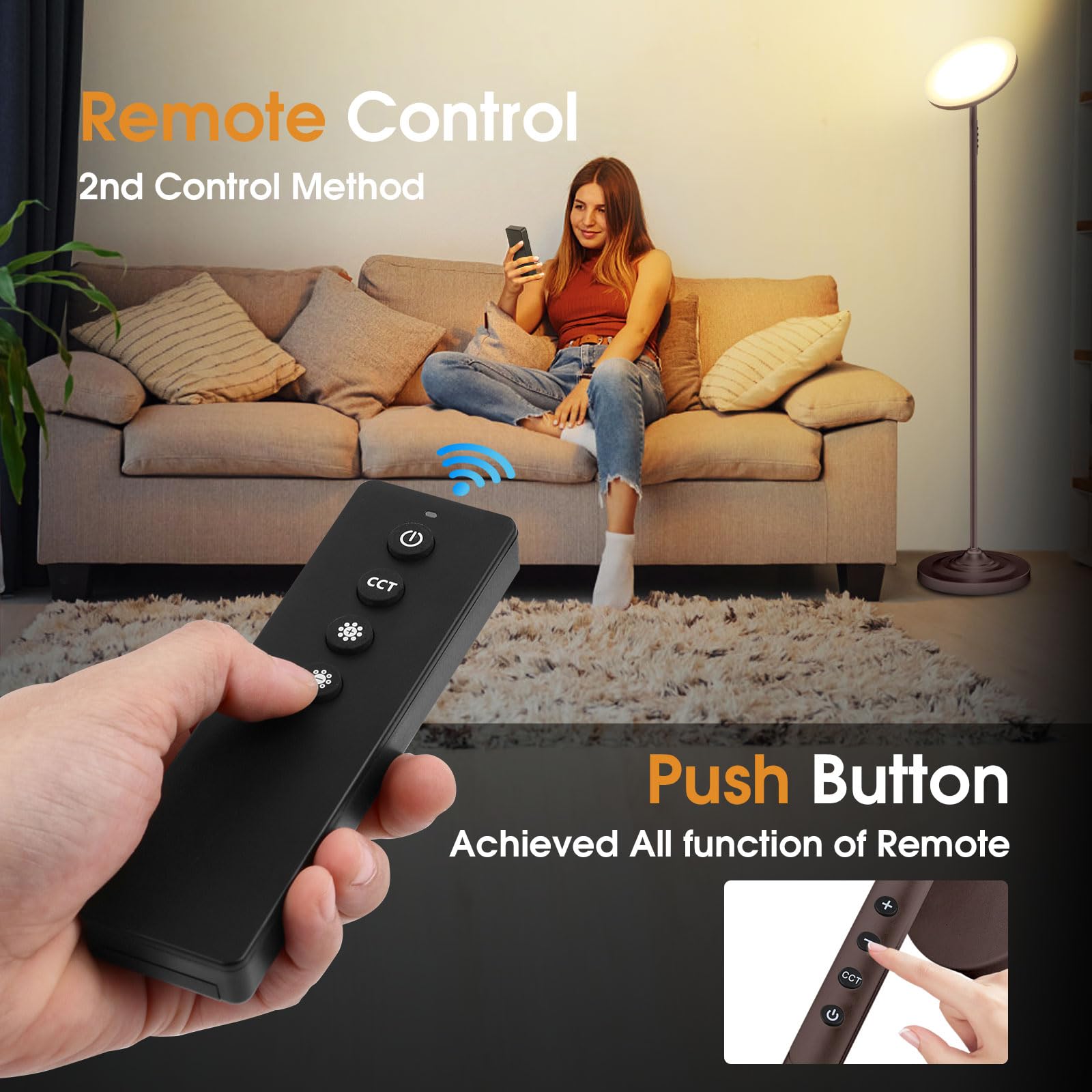 Hanaking Floor Lamp, 36W/3600Lm Super Bright Floor Lamp With Remote Control, Stepless Adjust Color Temperatures And Brightness,