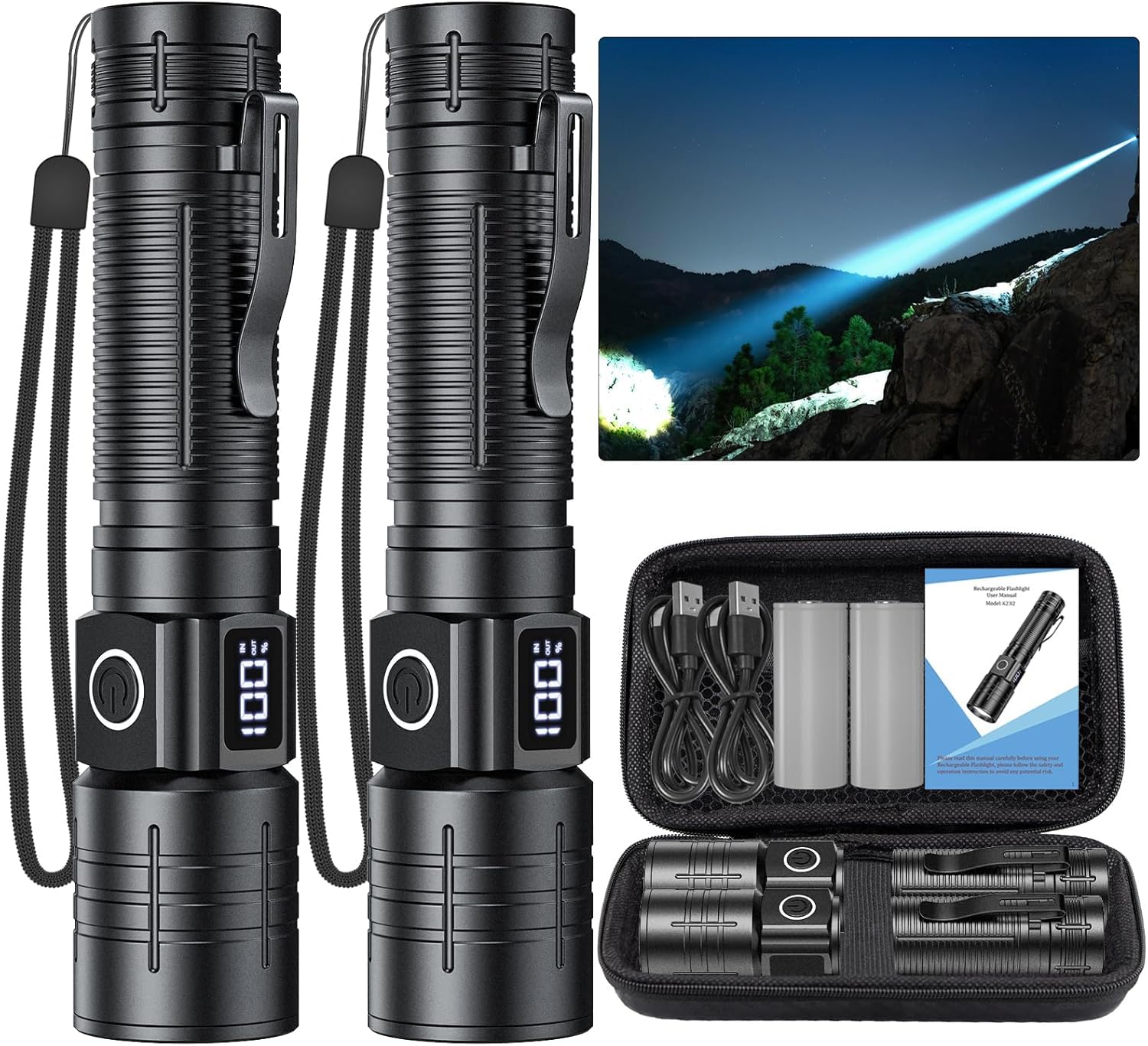 NetCan LED Flashlight, High Powered High Lumens Super Bright Tactical Flashlight, Rechargeable Flashlights High Lumens, 6 Modes 