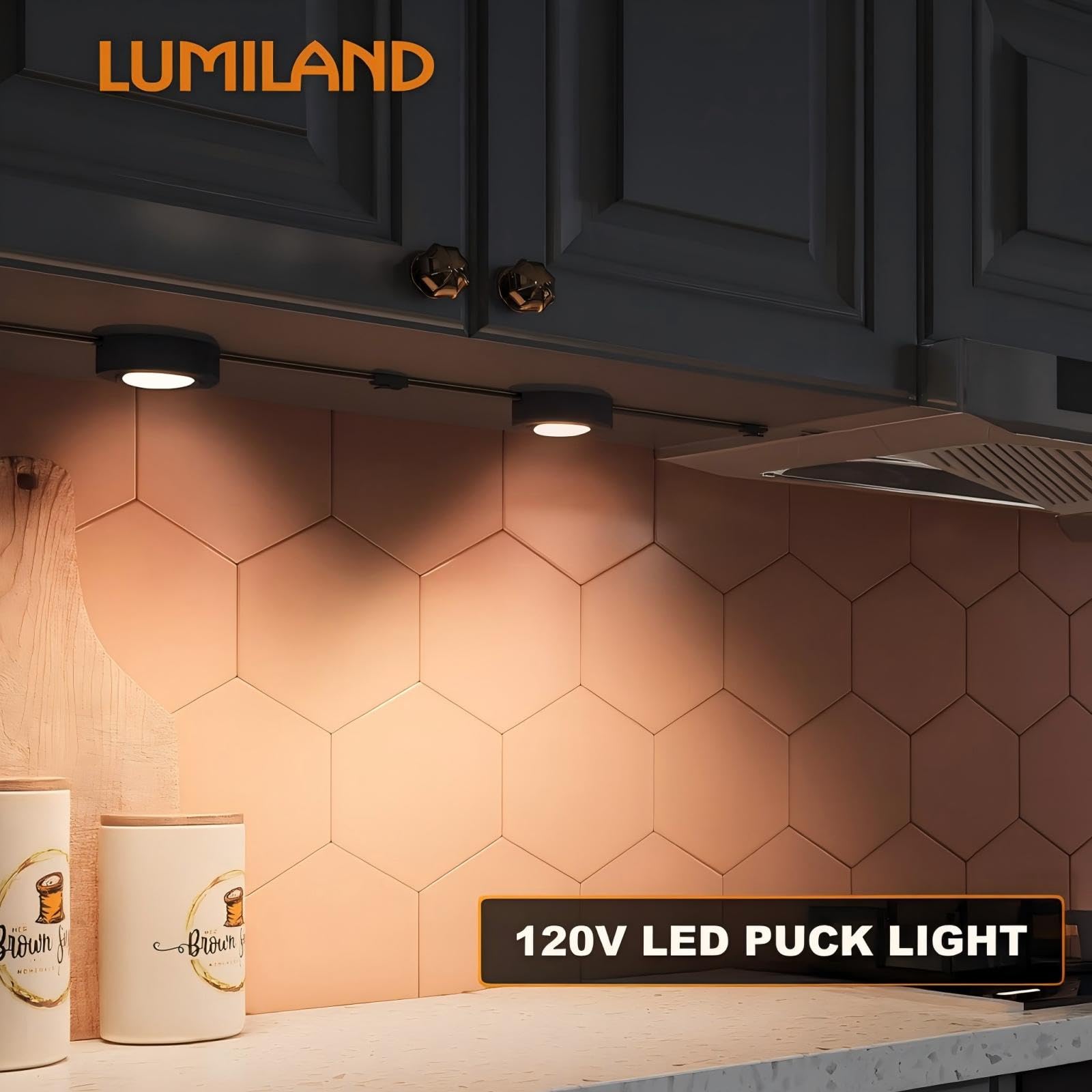 LUMILAND Wired LED Puck Lights - Natural White (4000K), Black, 3-Pack, Surface/Recess Mount, Model 20840B-BK-NW-S3