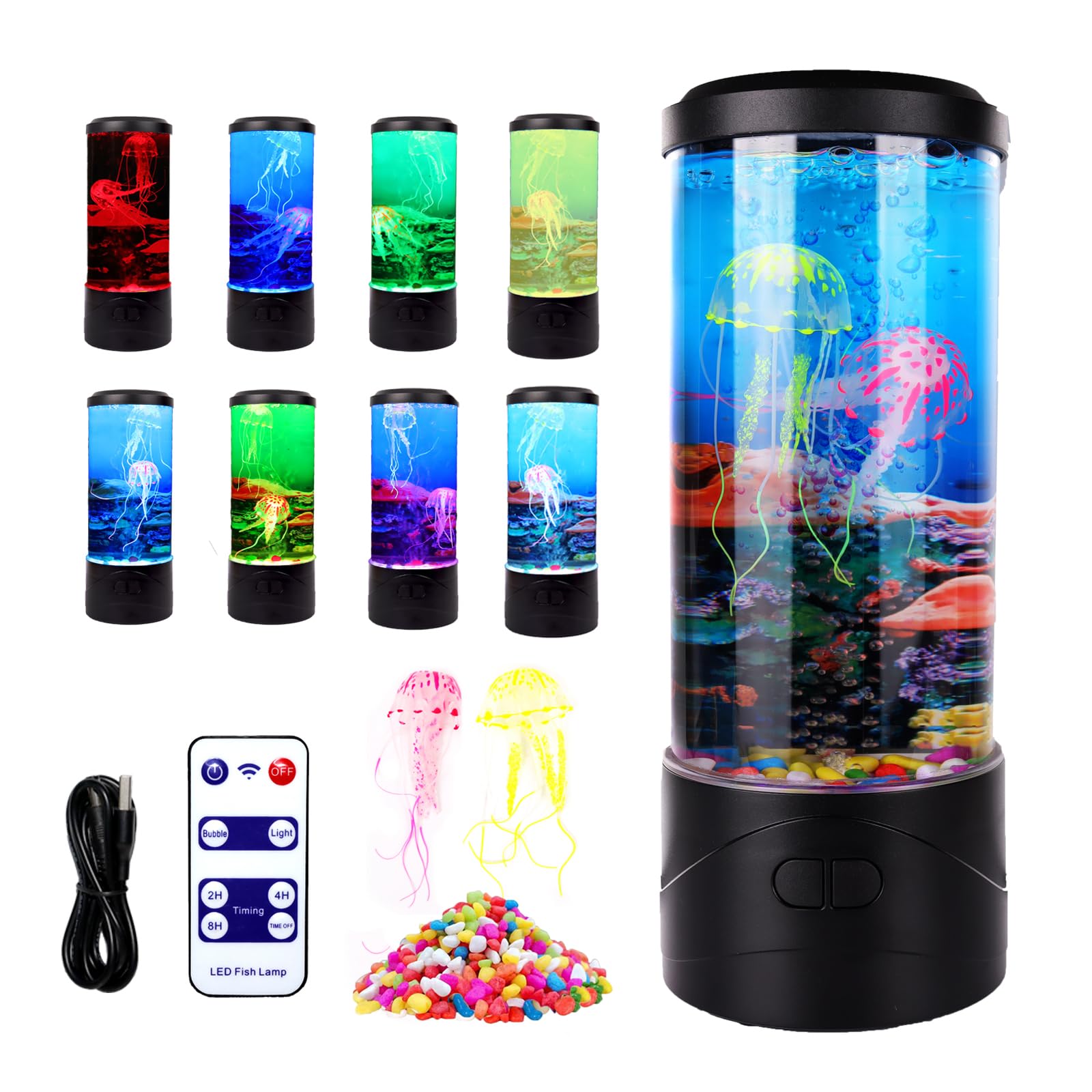 Toycol Bubble Jellyfish Lamp - 8 Color Changing LED Night Light for Home Decor - Vinyl Aquarium Mood Light