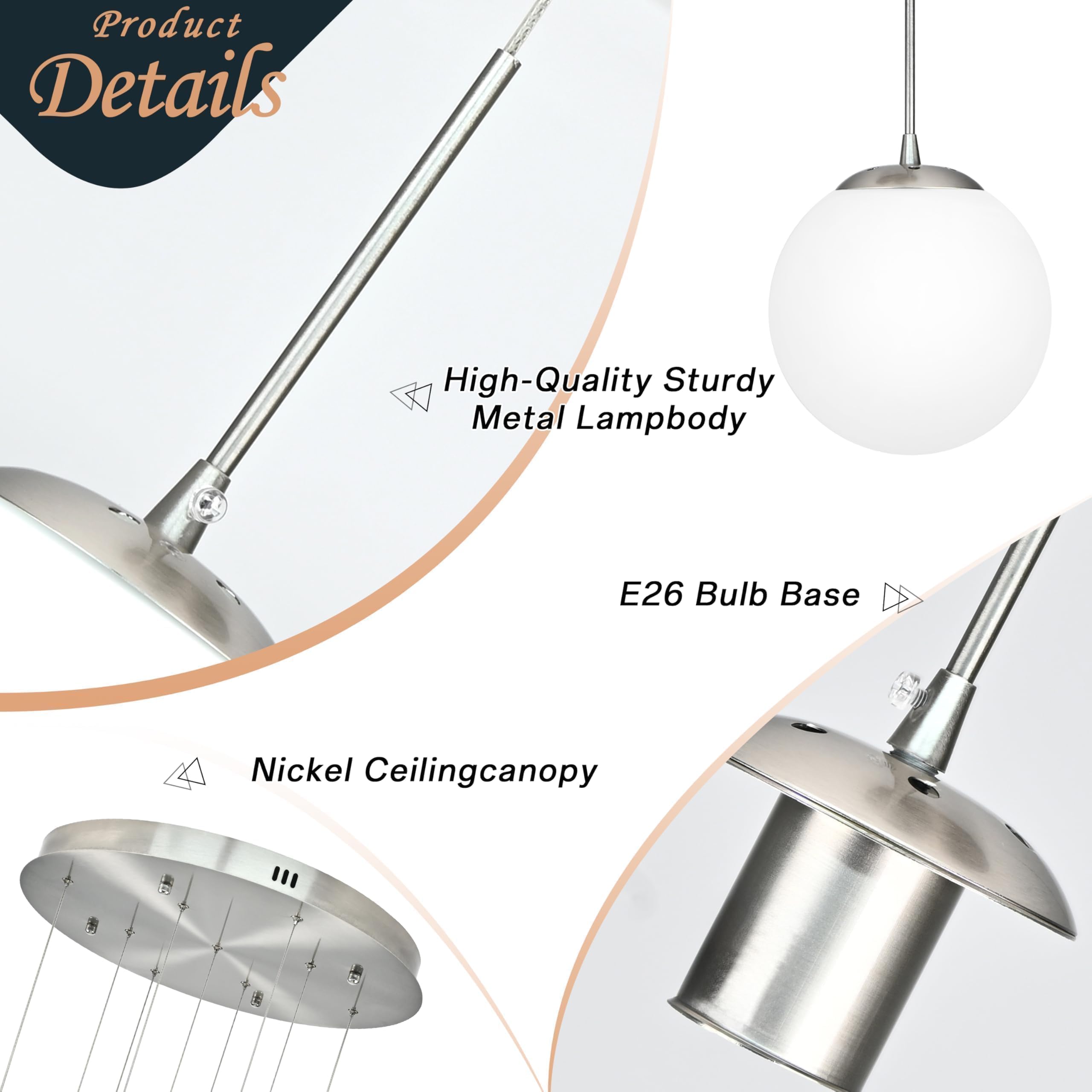 Koko&Yukina 9-Light Globe Milky White Glass Pendant Light Adjustable Length Pendant Lights Modern Glass Globe Pendant Lights Nic