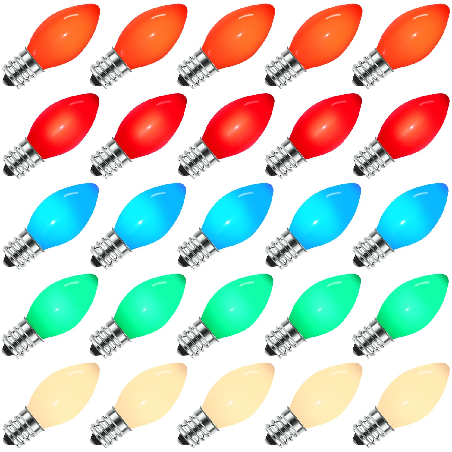 25 Pack C7 Led Light Bulbs, Multicolor Vintage Christmas Light Bulbs Led E12 Base Light Bulbs, For C7 Christmas Lights Replaceme