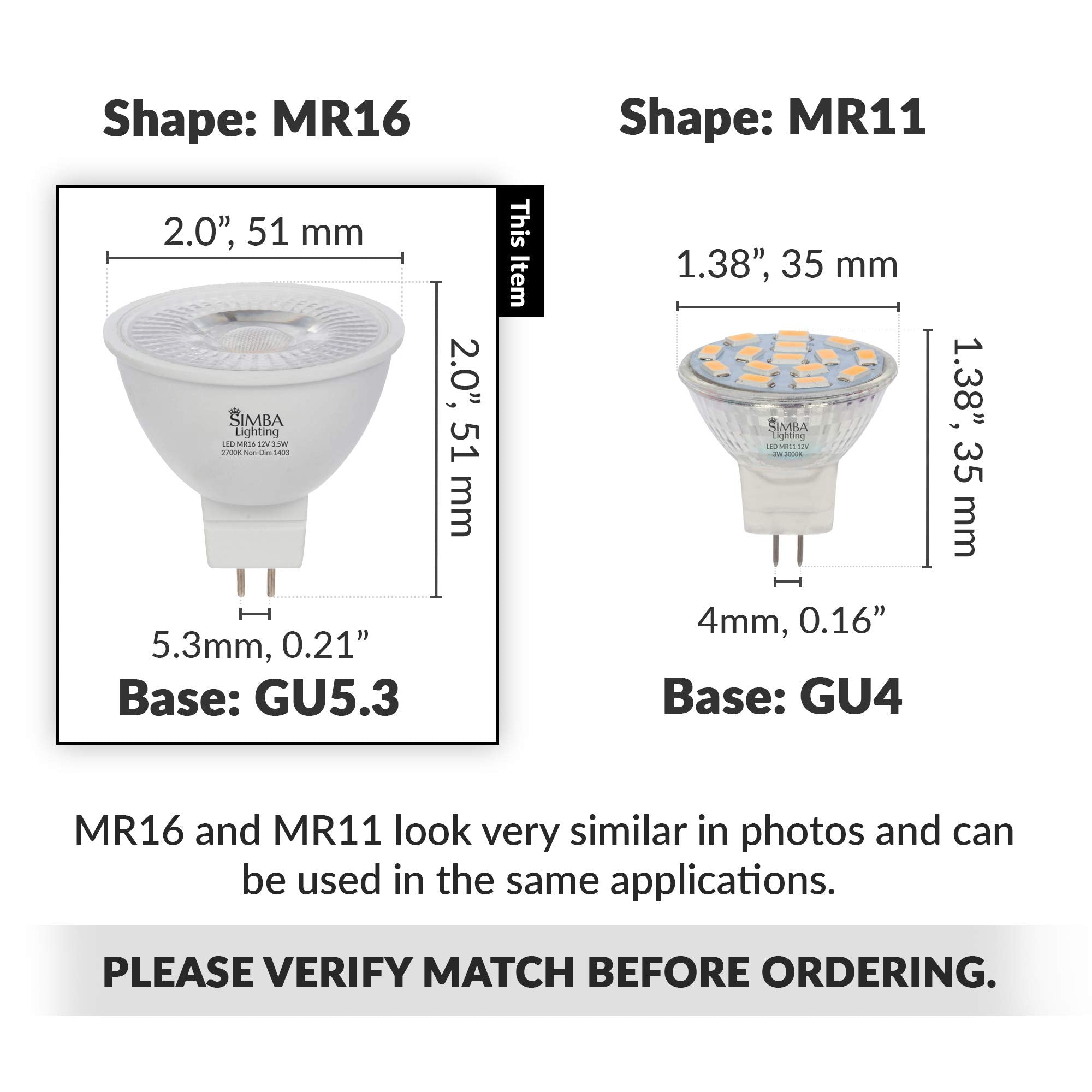 Simba Lighting LED MR16 3.5W Light Bulb, 10 Pack, 2700K Warm White, GU5.3 Bipin Base, Non-Dimmable, Halogen