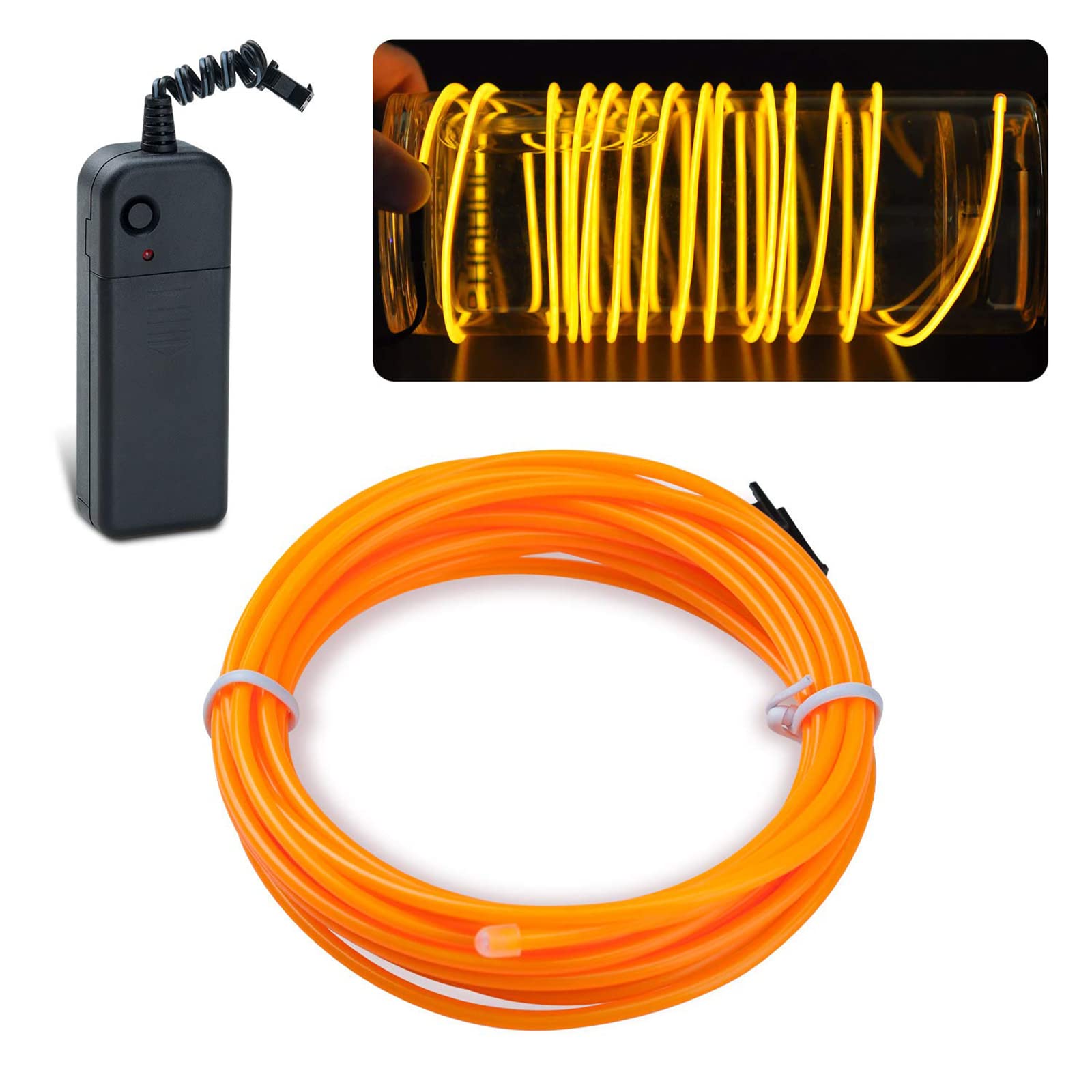 lychee EL Wire Neon Light 15ft Yellow Strobing Electroluminescent with Battery Pack for Parties, Halloween Decoration