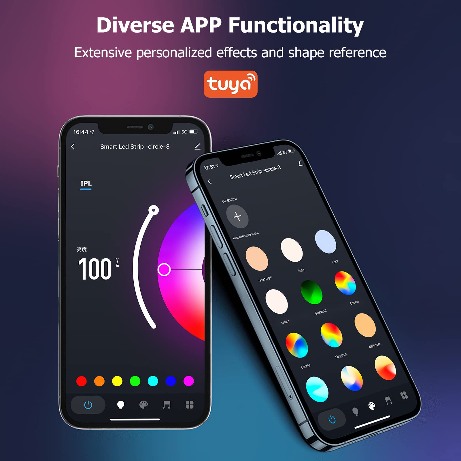 Galgreen 16.4Ft Wifi Rgb Rope Lights With Music Sync, Waterproof Flexible Dimmable Smart Led Strip Lights For Bedroom With Remot