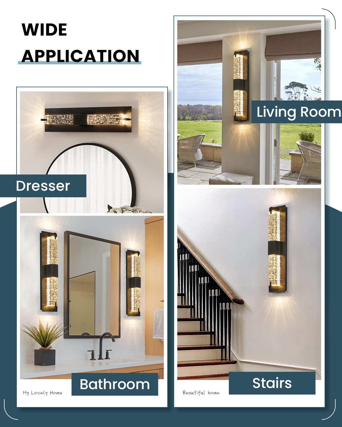 WOSHITU LED Wall Sconce Light: 19 Inch Black Modern Sconces Wall Lighting 3000K Dimmable Crystal Indoor Bathroom Sconce Wall Mou