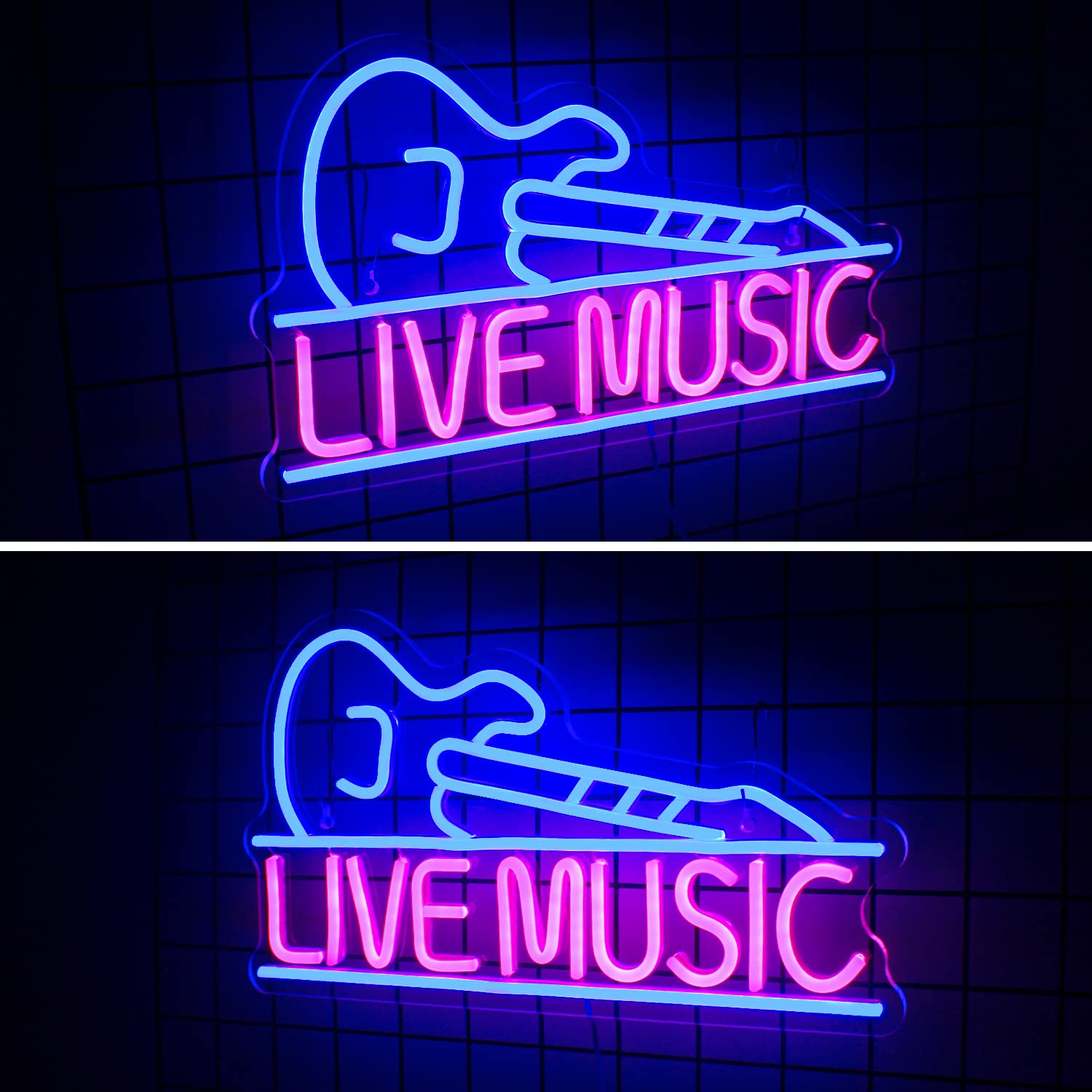 Horseneon Guitar Neon Sign - USB Powered LED Light for Wall Decor, Pink & Blue, Model FY-US-Flamingo