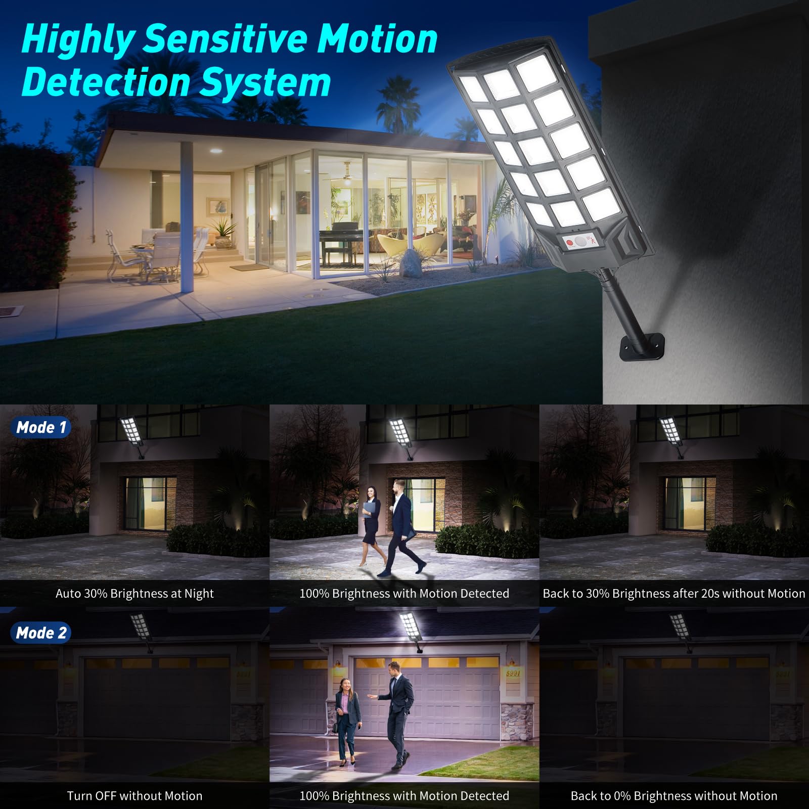 BINGLUX Solar Street Lights Outdoor 2 Pack, 25000LM 6500K Solar Lights Outdoor Waterproof Dusk to Dawn, LED Flood Security Light