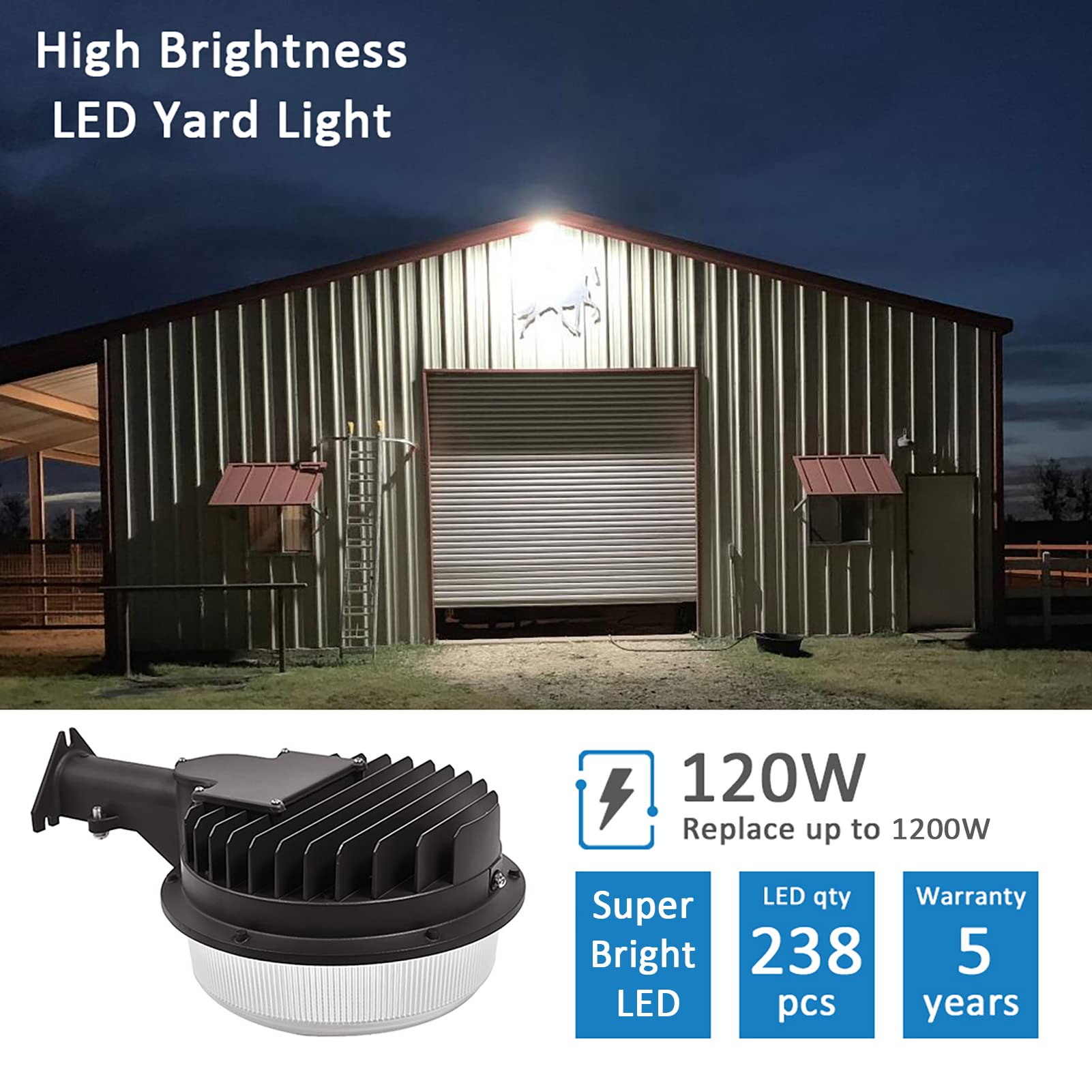 SZGMJIA 120W LED Barn Light - 18000lm Dusk to Dawn, Waterproof, 5000K Daylight, Aluminum, ETL&DLC Listed for Outdoor Security
