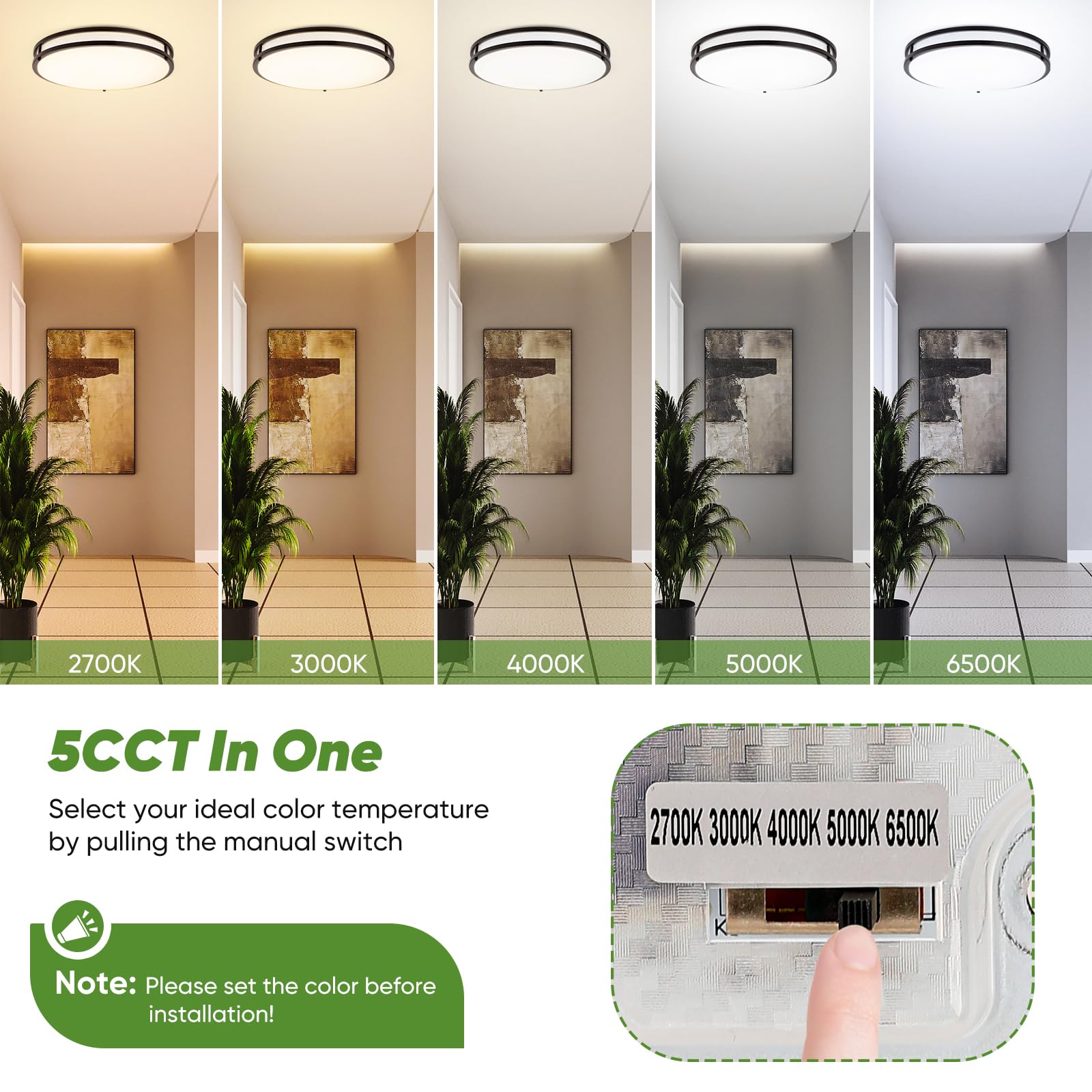 TOBUSA LED Flush Mount Ceiling Lights, 50W, Dimmable, 16in, Oil-Rubbed Bronze, 5600lm, 5CCT, 2-Pack,