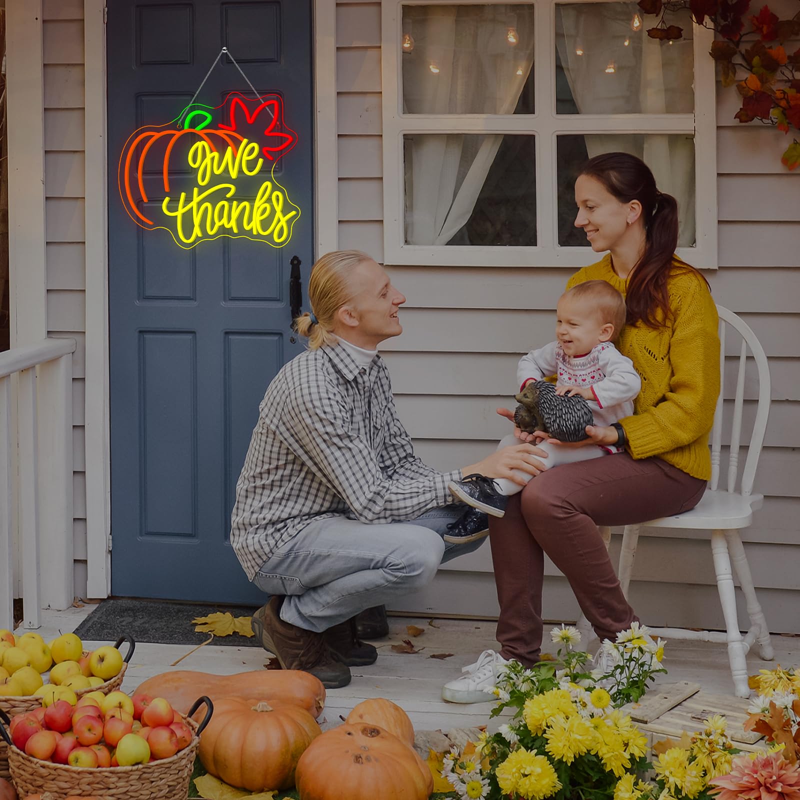 Give Thanks Neon Sign With Light Up Pumpkin Led Neon Light Fall Themed Pumpkins Decor For Bedroom Fall Wall Decor Gift For Teens And mature-themeds