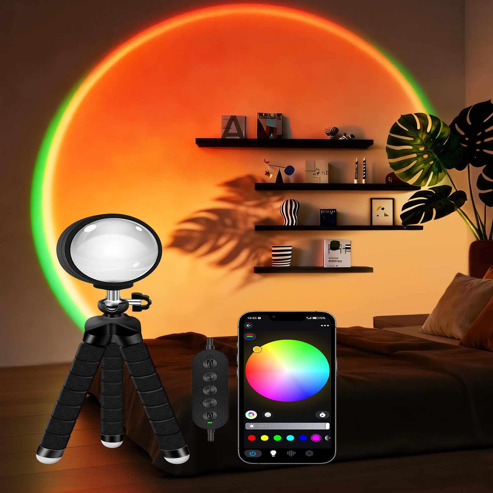 easeking Sunset Lamp with App Control - 360 Rotatable Multicolor Sunset Projector, 16M Colors, Perfect for Bedroom Decor, Photog