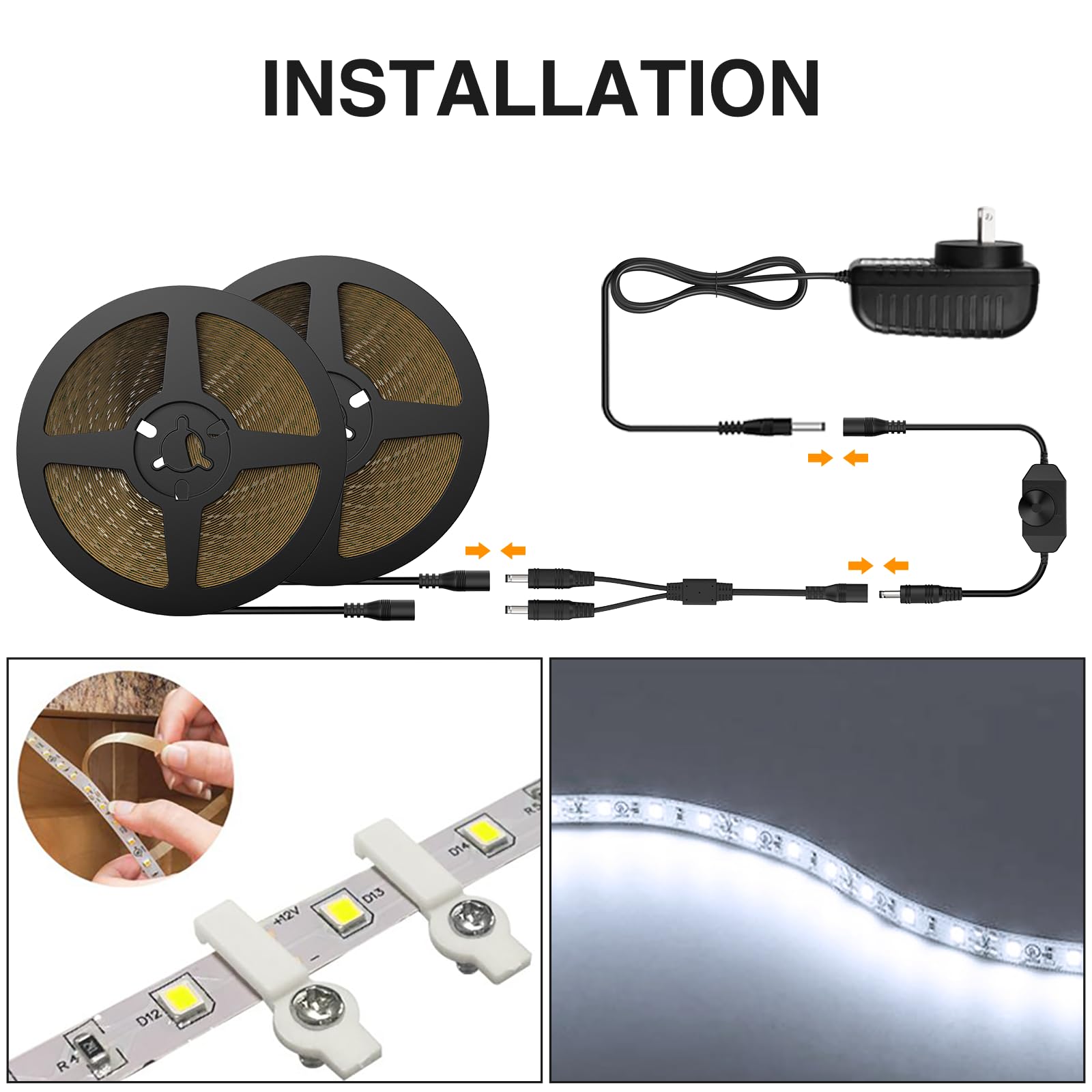 Onforu LED Strip Lights 39.37ft 6000K Dimmable Daylight White Tape Light, 720 LEDs, Flexible Copper Ribbon for Kitchen & Bedroom