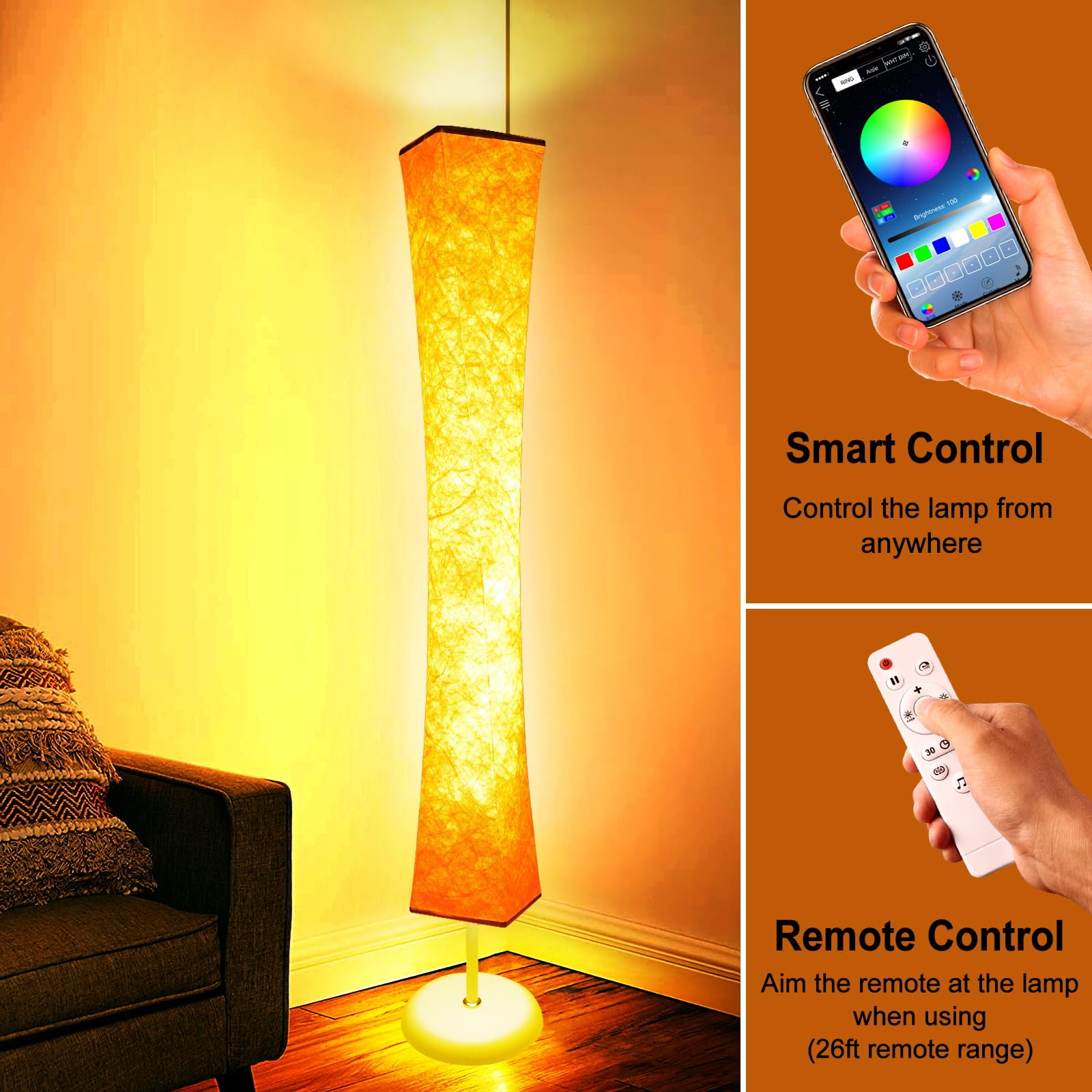 WORLD WIN 61'' Smart RGB LED Floor Lamp with Music Sync, 16 Million Colors, APP & Remote Control, RGB Color & 3 Temp Settings