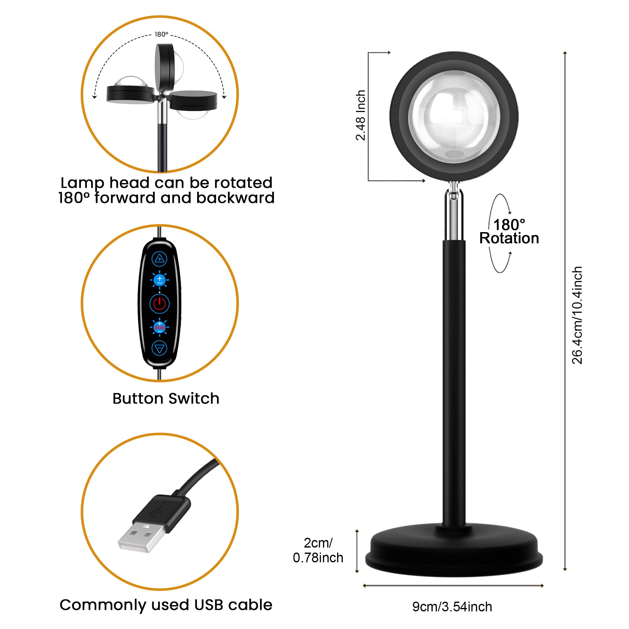 Tsrarey Sunset Lamp Projection, Not Only 21 Colors Sunset Lights, 180 Degree Rotation Led Light, Push Button Switch & App Contro