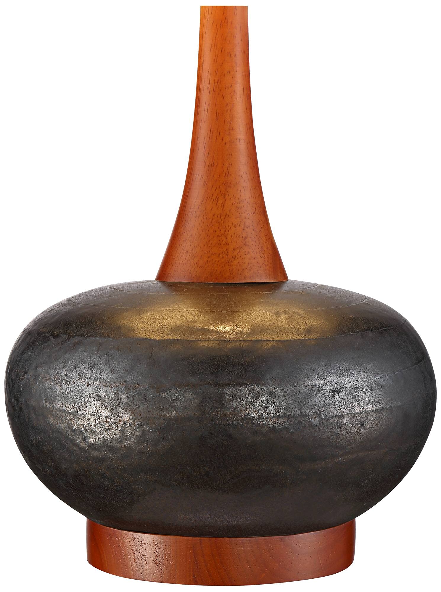 360 Lighting Andi Mid Century Modern Table Lamp 24.5 High Hammered Bronze Ceramic Wood Off White Tall Drum Shade For Living Room