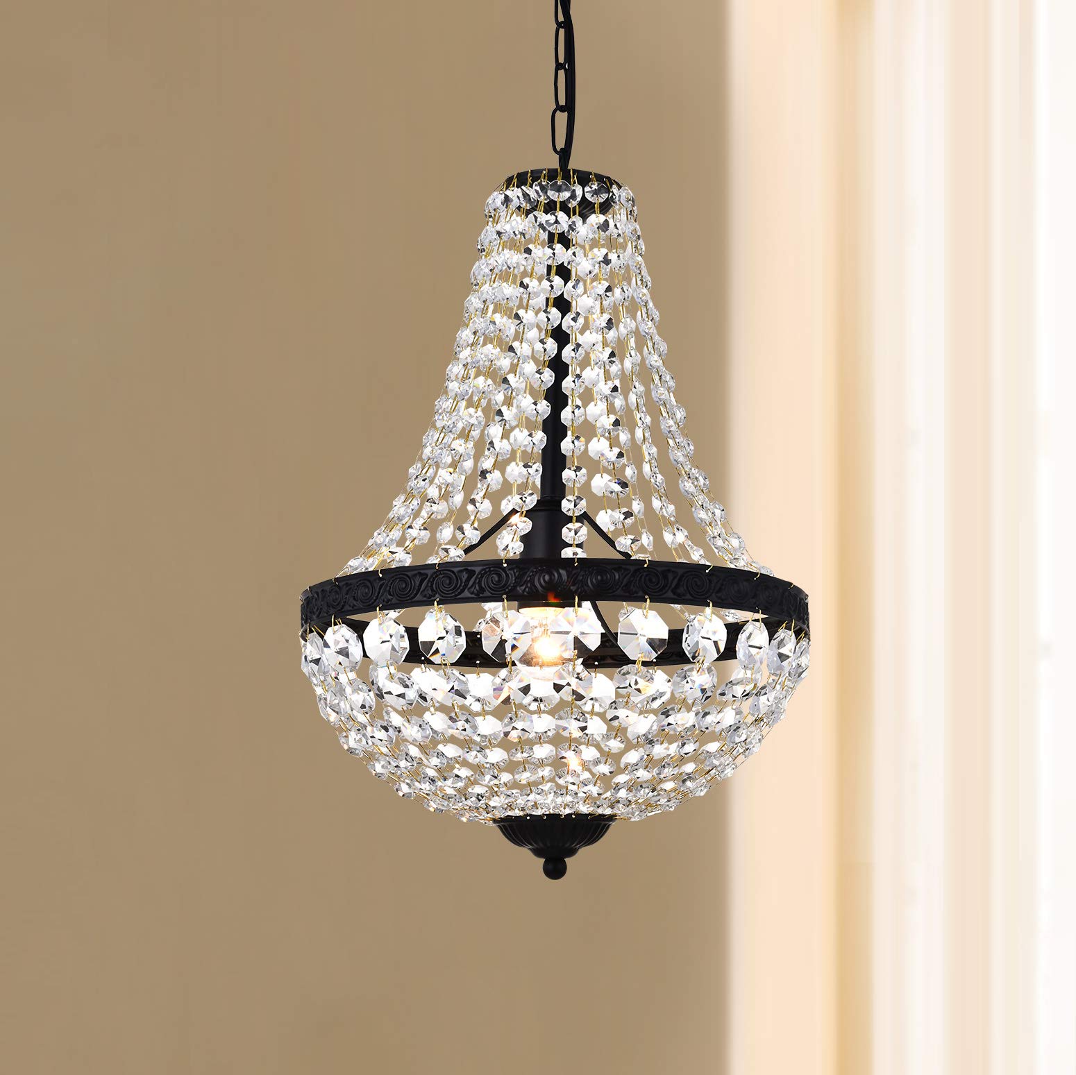 Bestier Modern French Empire Black Finish Farmhouse Crystal Pendant Chandelier Lighting Led Ceiling Light Fixture Lamp Dining Ro