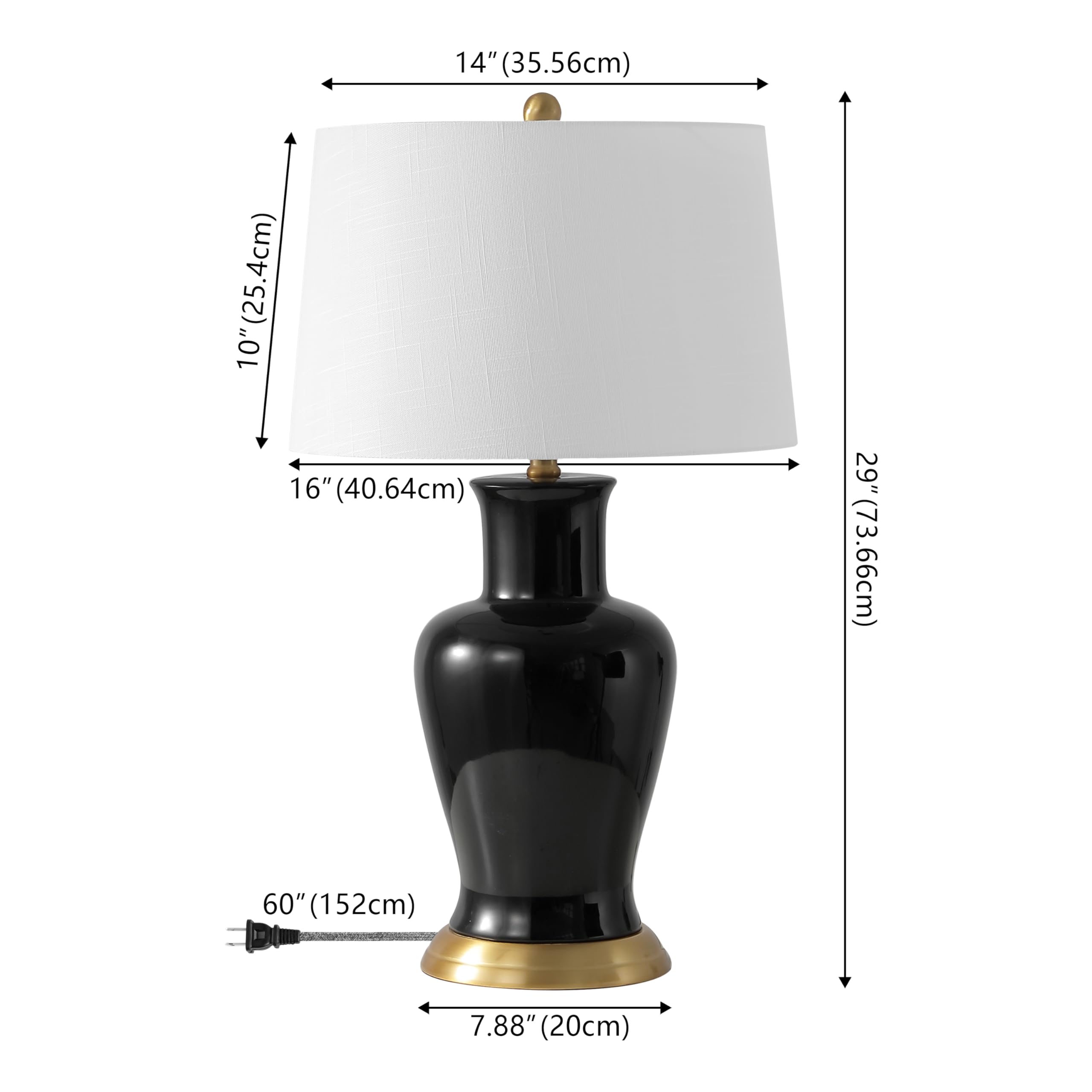 Jonathan Y Jyl4026F Julian 29'' Traditional Classic Ceramic Urn Led Table Lamp, Black For Bedroom, Living Room, Kitchen, Home Of