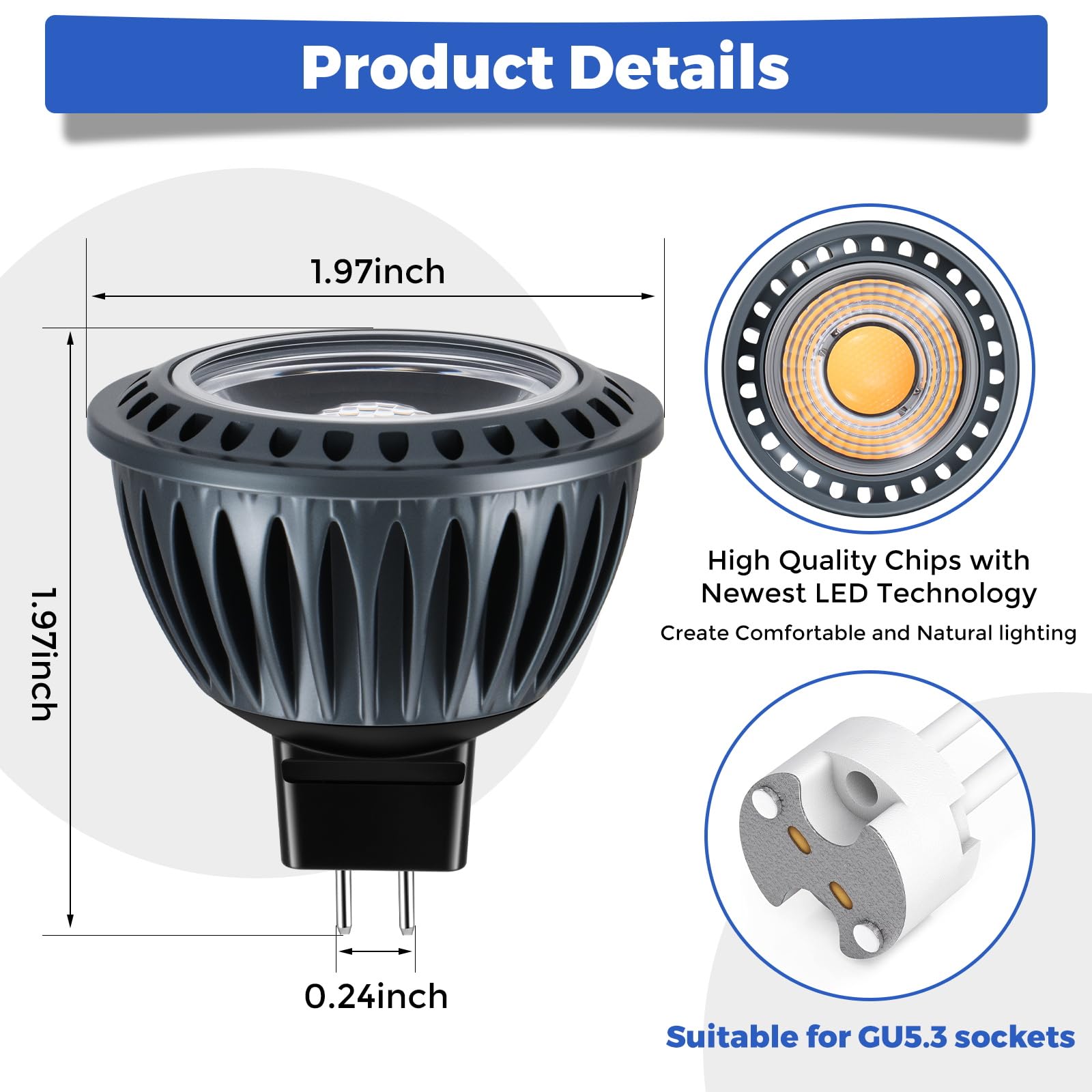 Gardencoin Mr16 Led Light Blub  5W 4000K Netural White 450 Lumens Dimmable  Aluminum Housing  Low Voltage 12V Input Gu5.3 Bi-Pin Light Bulbs For Landscape &Accent Lighting  Indoor/Outdoor Use 6-Pack