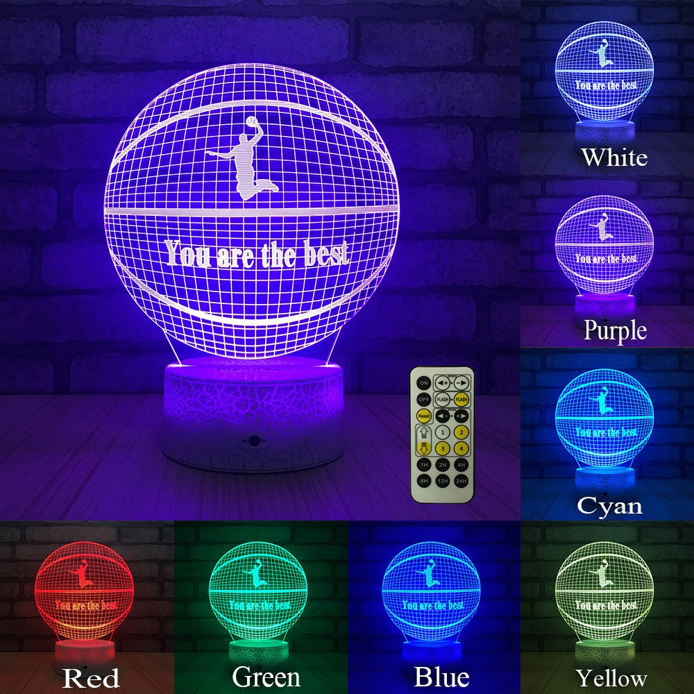 FlyonSea Basketball Light - 7 Colors Change + Remote Control Night Light, Acrylic, Assorted/Multicolor