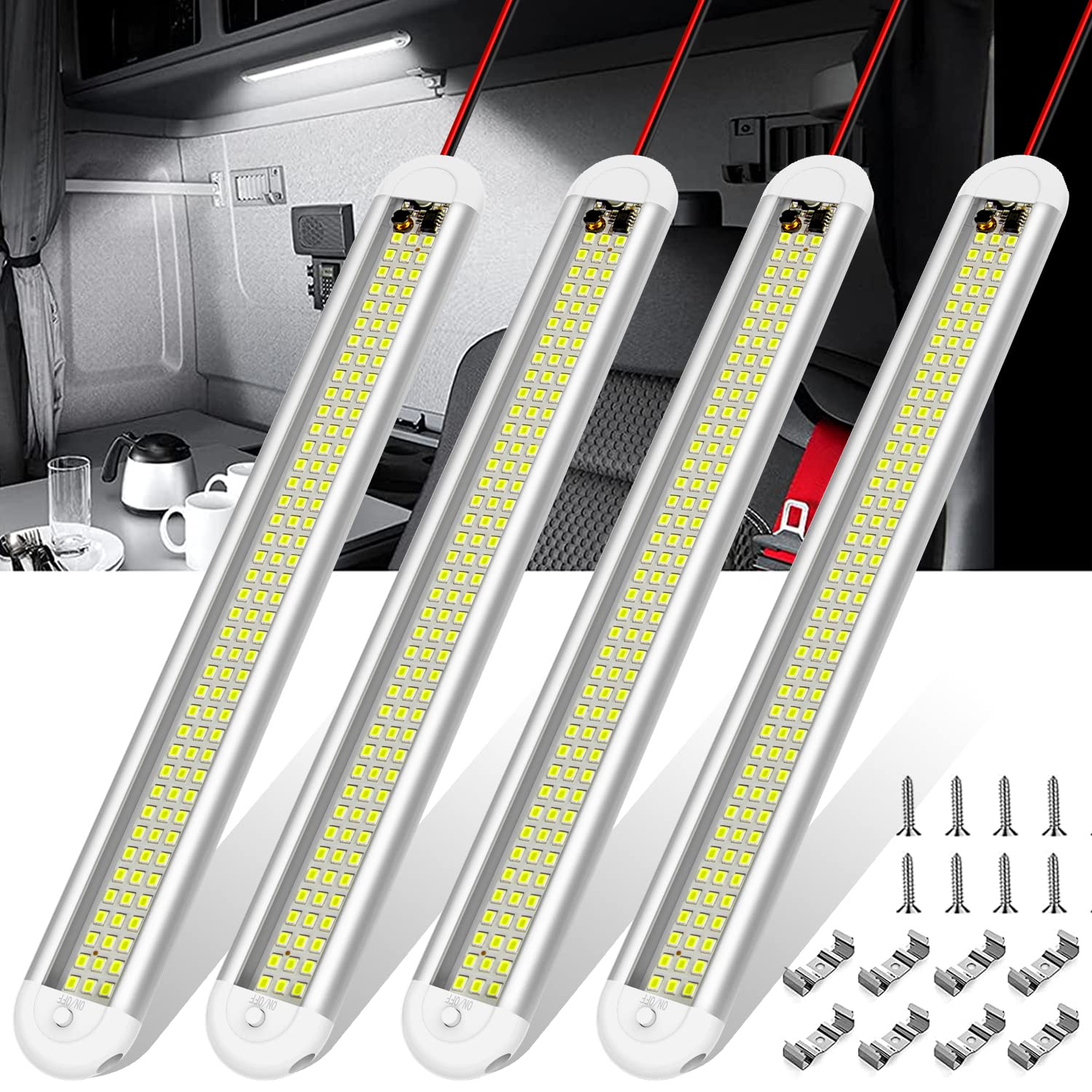 CT CAPETRONIX 12V LED Interior Light Bar, 1500LM, 8W, 4PCS, Stainless Steel, Silver Finish for Trailer, RV, Van, Camper