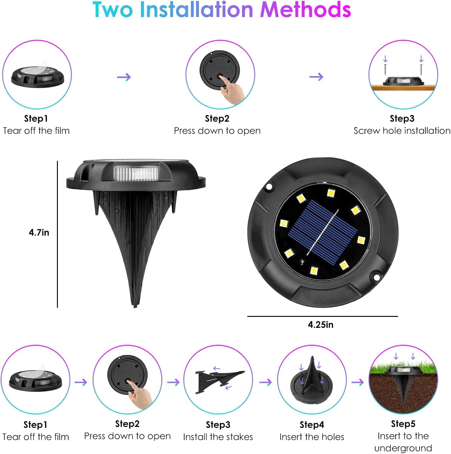 Fohil 12 Pack Solar Ground Lights Outdoor,12 Leds Solar Disk Lights Waterproof In-Ground Lights For Pathway Lawn Yard Patio Walkway Driveway Deck Garden Decor