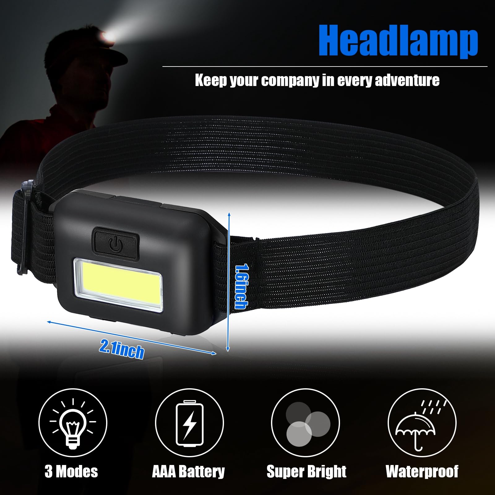 Kittmip 48 Pack LED Headlamp Flashlight - 800 Lumens, Waterproof, 3 Modes, Bulk with 144 AAA Batteries, Black Color for Camping and Running