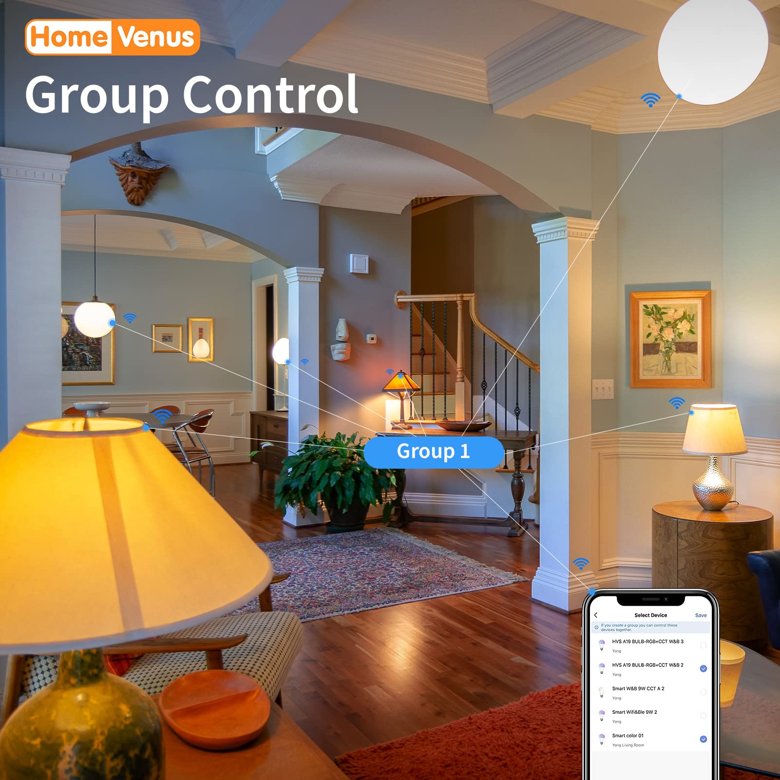 Homevenus Smart Light Bulb, Dimmable Tunable Cool Warm White, 9W A19 E26, 2500k-6500k, WiFi/Bluetooth, 1 Count