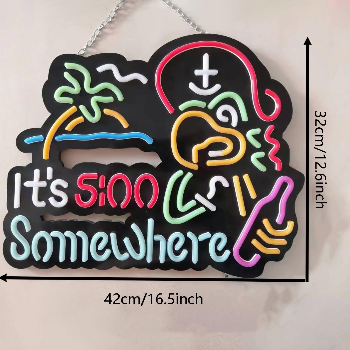 Jigsaw Puzzle 40 Pcs Its 5 :00 Five Oclock Somewhere Neon Led Light Sign  Man Cave Men Led  Home Wall Gifts  Decorations  Palm Tree  Beach  Sun  Tiki Bar  Garage  Accessories  Cart  Party  Bedroom