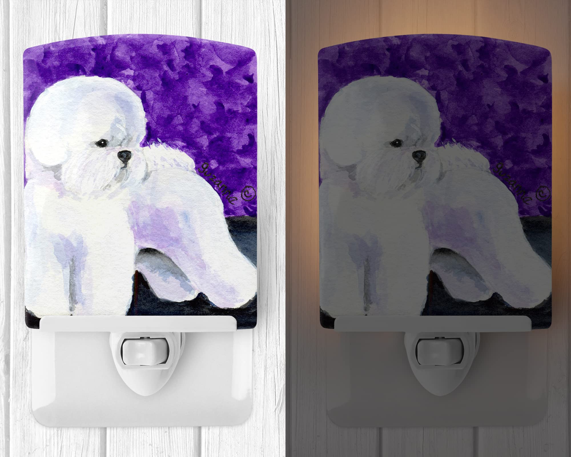 Caroline'S Treasures Ss8692Cnl Bichon Frise Ceramic Night Light Compact, Ul-Certified, Ideal For Bedroom, Bathroom, Nursery, Hallway, Kitchen, 6X4X3, Multicolor