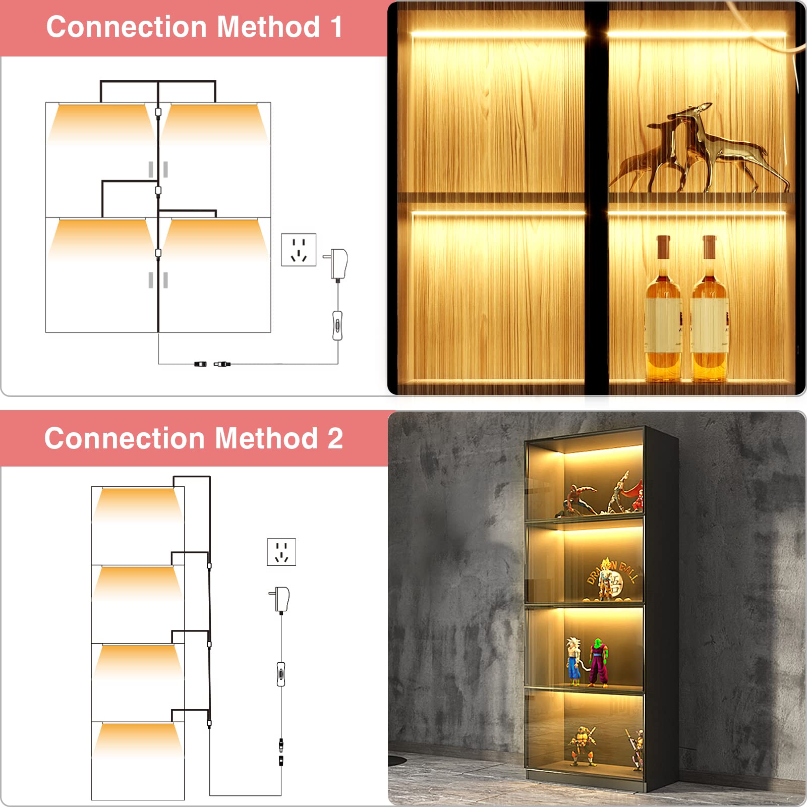 WOBANE LED Shelf Light Kit, 4PCS 20" Warm White Plastic Strip Bars for Display Cases & Cabinets, Model WBE024
