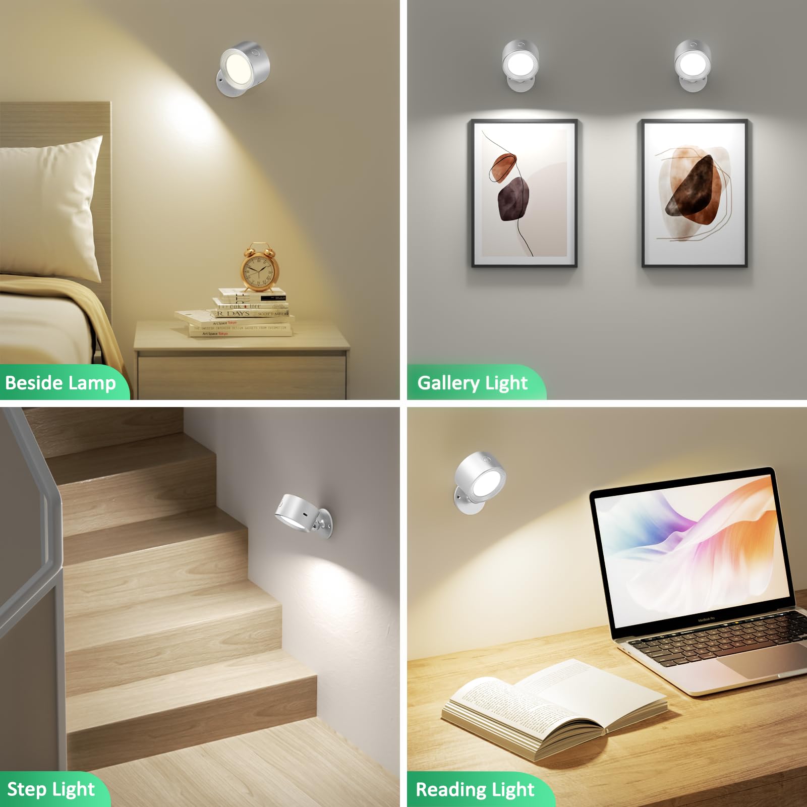 Lightbiz LED Reading Lights Sconces, Remote, Dimmable, 3 Color Temp, Plastic, Model X120, Silver, 1 Pcs