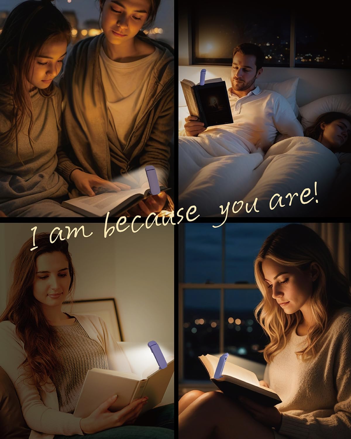 Hemonnkam Clip-On Reading Light, Rechargeable, Abs & Pc, Romantic Purple, Model Book Light-003