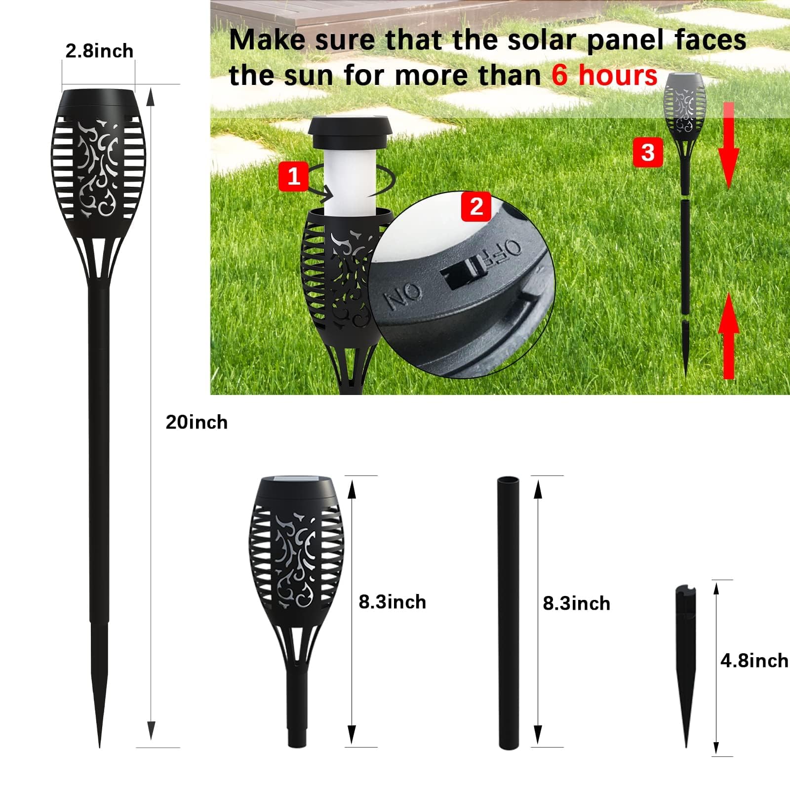AOUNQ Solar Torch Lights, Upgraded 10 Pack, Waterproof Flickering Flame, Yellow, AO-USA 03-10Y