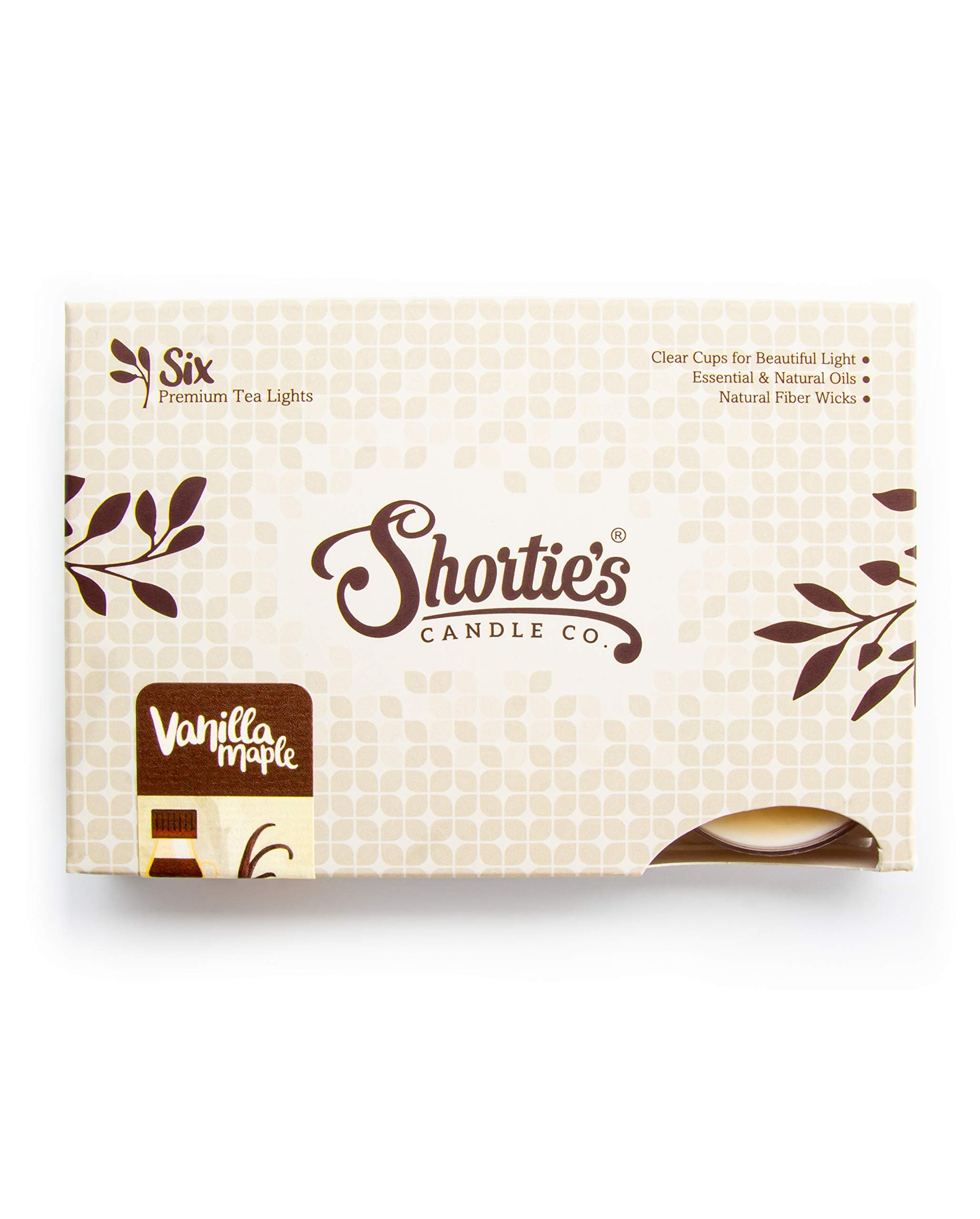 Shorties Candle Company Vanilla Maple Tealight Candles, 24 Pack, Highly Scented, Paraffin Wax, Beige, Model 46222
