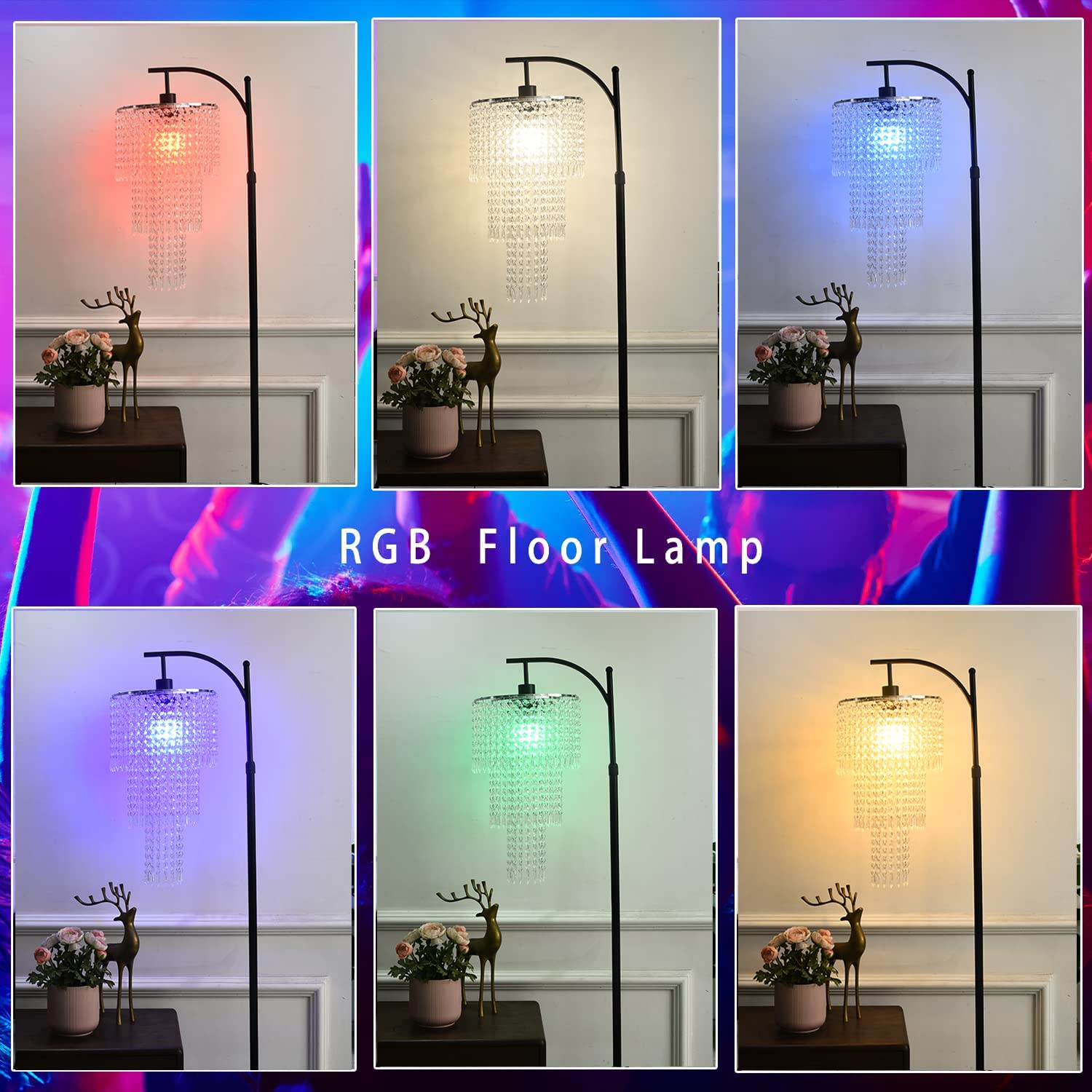 ZECOXOL Arc Floor Lamp - Modern Dimmable Crystal Lamp with Remote Control, 11.02" Clear Standing Light for Living Room & Bedroom