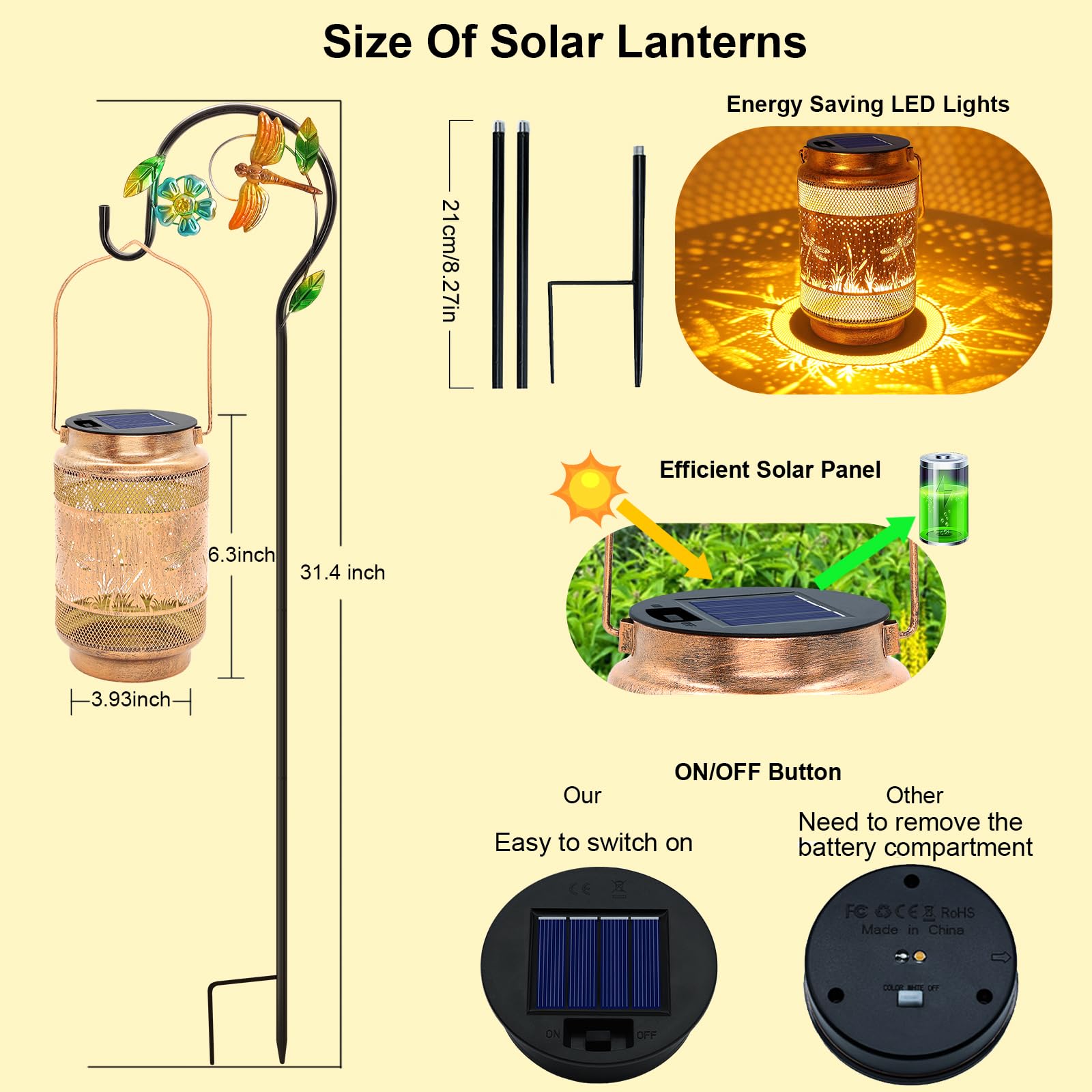 Dragonfly Solar Lanterns Outdoor Waterproof With Shepherd Hook, Birthday Gifts For Women Mom Grandma, Metal Solar Hanging Lights