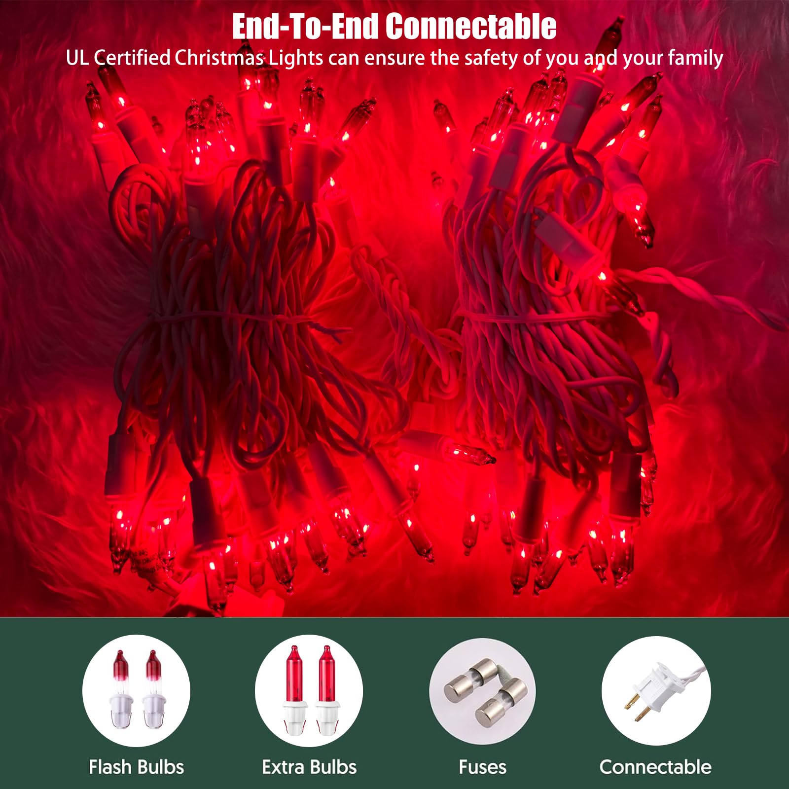 Christmas Lights 100 Count Red Christmas Tree String Lights With White Wire For Outdoor Indoor Christmas Decorations Wedding Decorations Valentines Day Decor Ul Certified (21Feet)