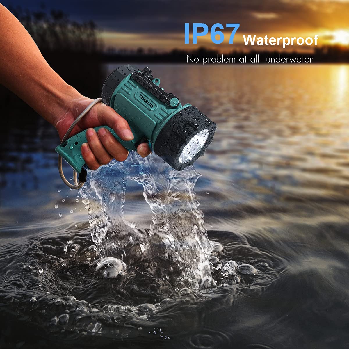 Yierblue Rechargeable Spotlight With Super Bright High Lumen Led, Ip67 Waterproof Handheld Flashlight Searchlight With Detachabl